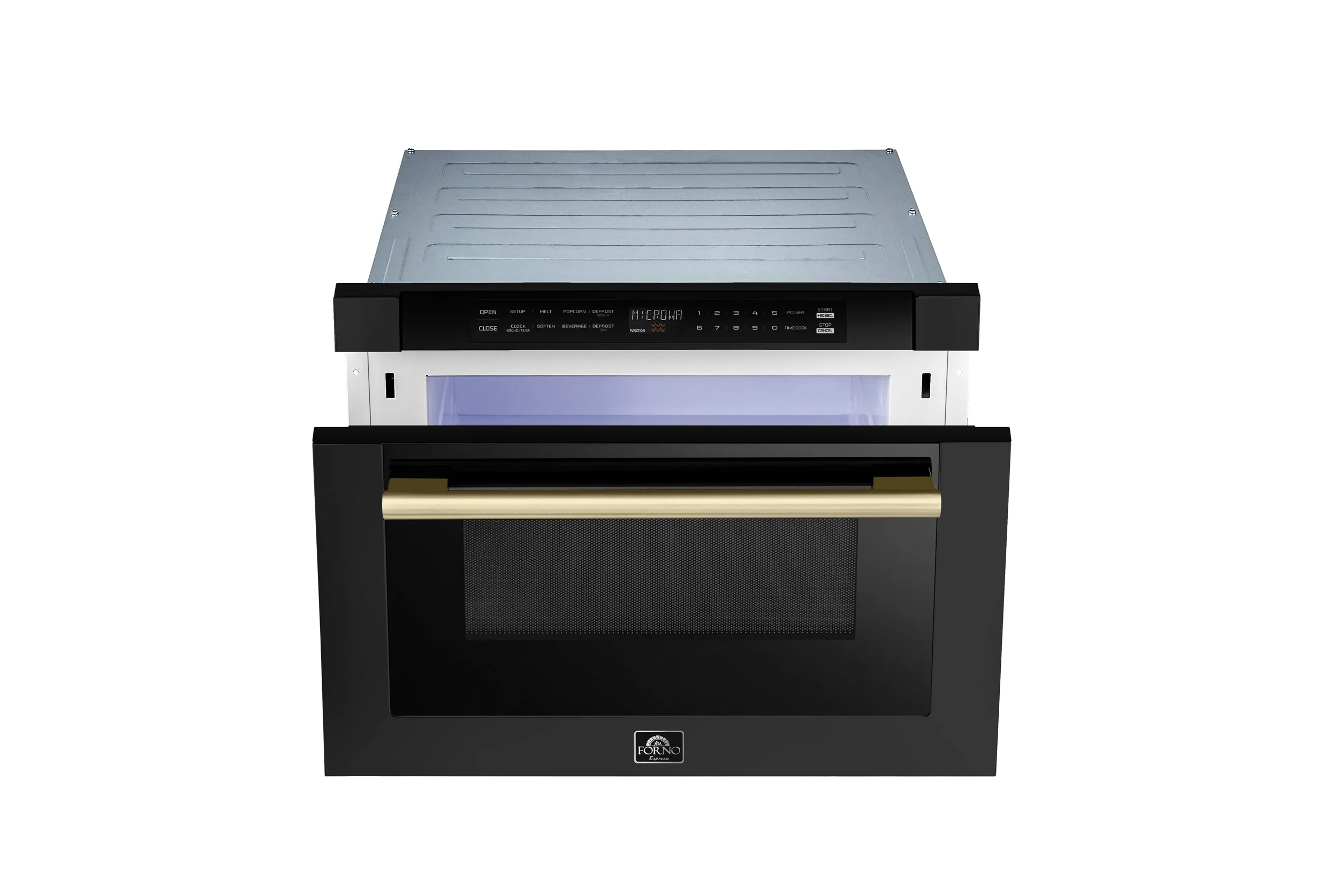 Forno 5-Piece Appliance Package - 48-Inch Dual Fuel Range, 60-Inch Convertible Refrigerator with Modern Trim, Dishwasher, and 24-Inch Microwave Drawer in Black with Antique Brass Handle - Image 51