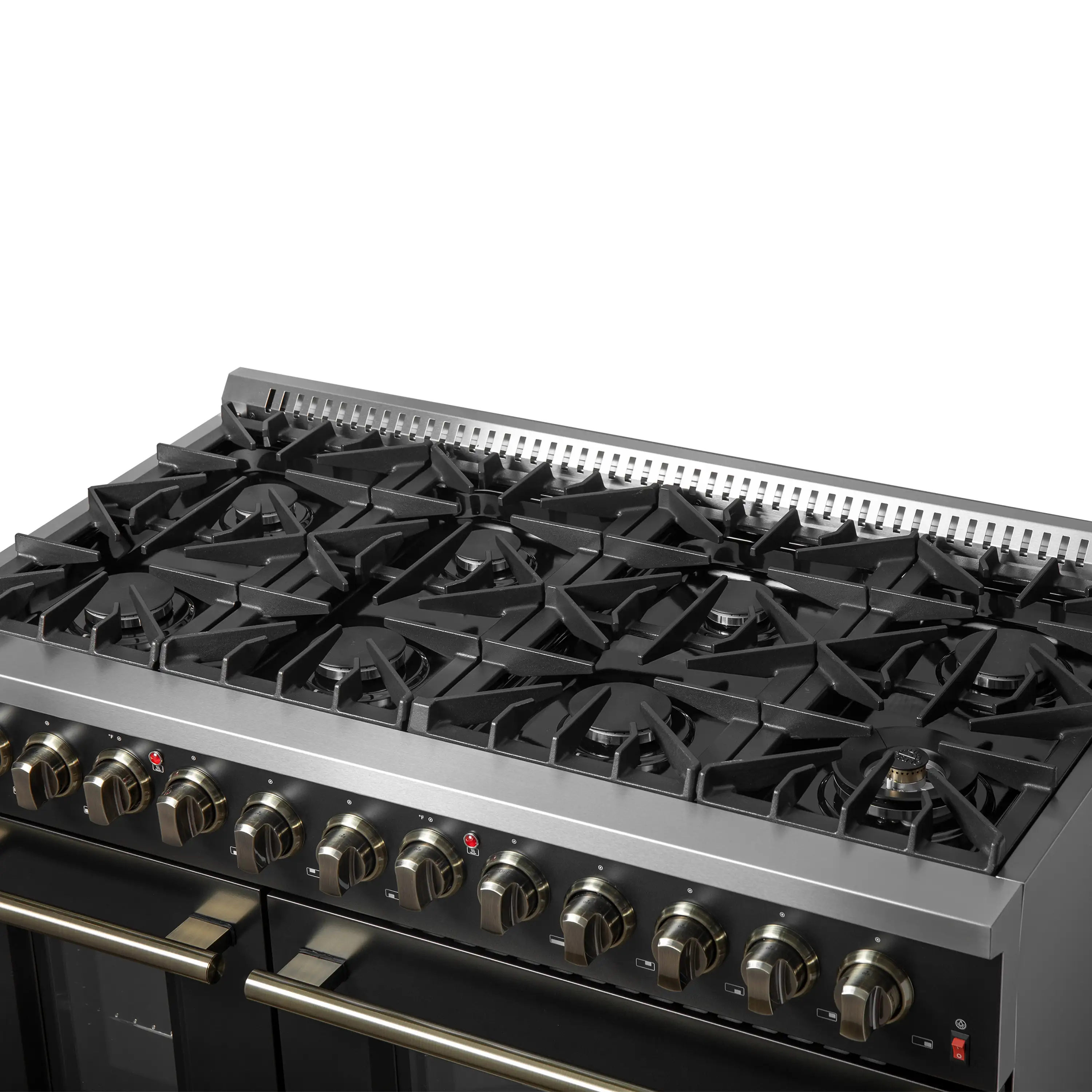 Forno 5-Piece Appliance Package - 48-Inch Dual Fuel Range, 60-Inch Convertible Refrigerator with Modern Trim, Dishwasher, and 24-Inch Microwave Oven in Black with Antique Brass Handle - Image 11