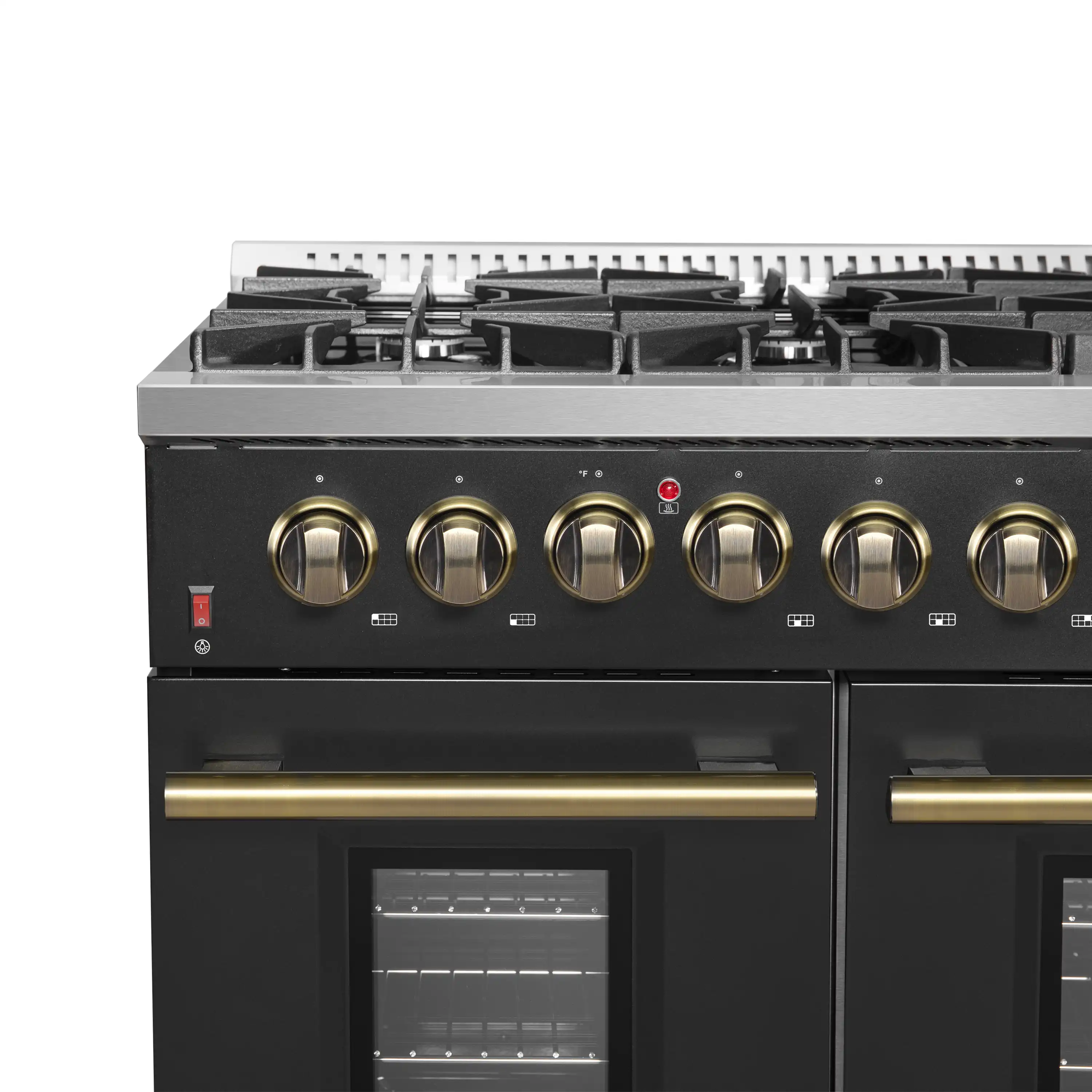Forno 5-Piece Appliance Package - 48-Inch Gas Range, 60-Inch Convertible Refrigerator with Modern Trim, Dishwasher, and 30-Inch Microwave Drawer in Black with Antique Brass Handle - Image 12