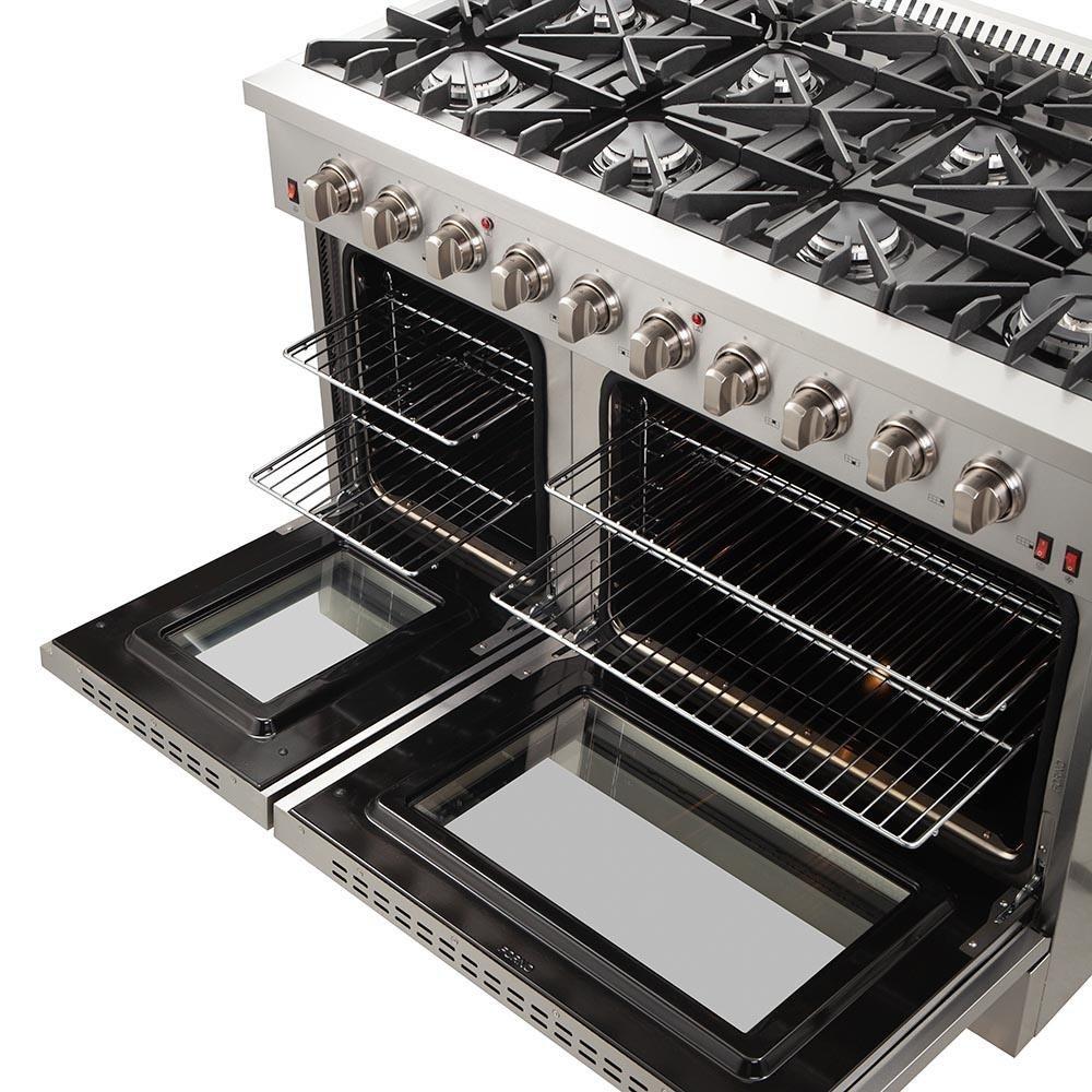 Forno 5-Piece Appliance Package - 48-Inch Gas Range, Refrigerator, Wall Mount Hood, 24-Inch Microwave Drawer, & 3-Rack Dishwasher in Stainless Steel - Image 4