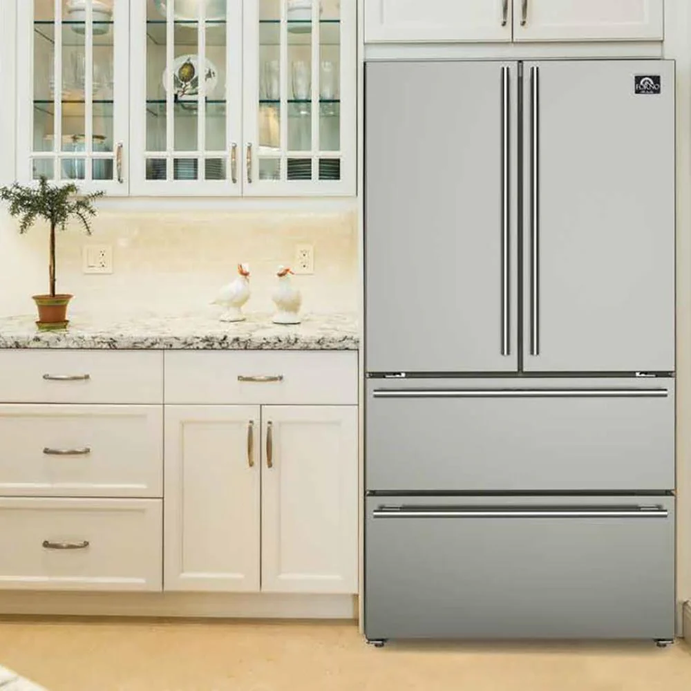 Forno 5-Piece Pro Appliance Package - 48-Inch Gas Range, Refrigerator, Wall Mount Hood, 24-Inch Microwave Drawer, & 3-Rack Dishwasher in Stainless Steel - Image 9