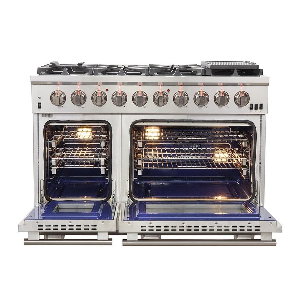 Forno 5-Piece Pro Appliance Package - 48-Inch Gas Range, 60-Inch Pro-Style Refrigerator, Wall Mount Hood, 24-Inch Microwave Oven, & 3-Rack Dishwasher in Stainless Steel - Image 3