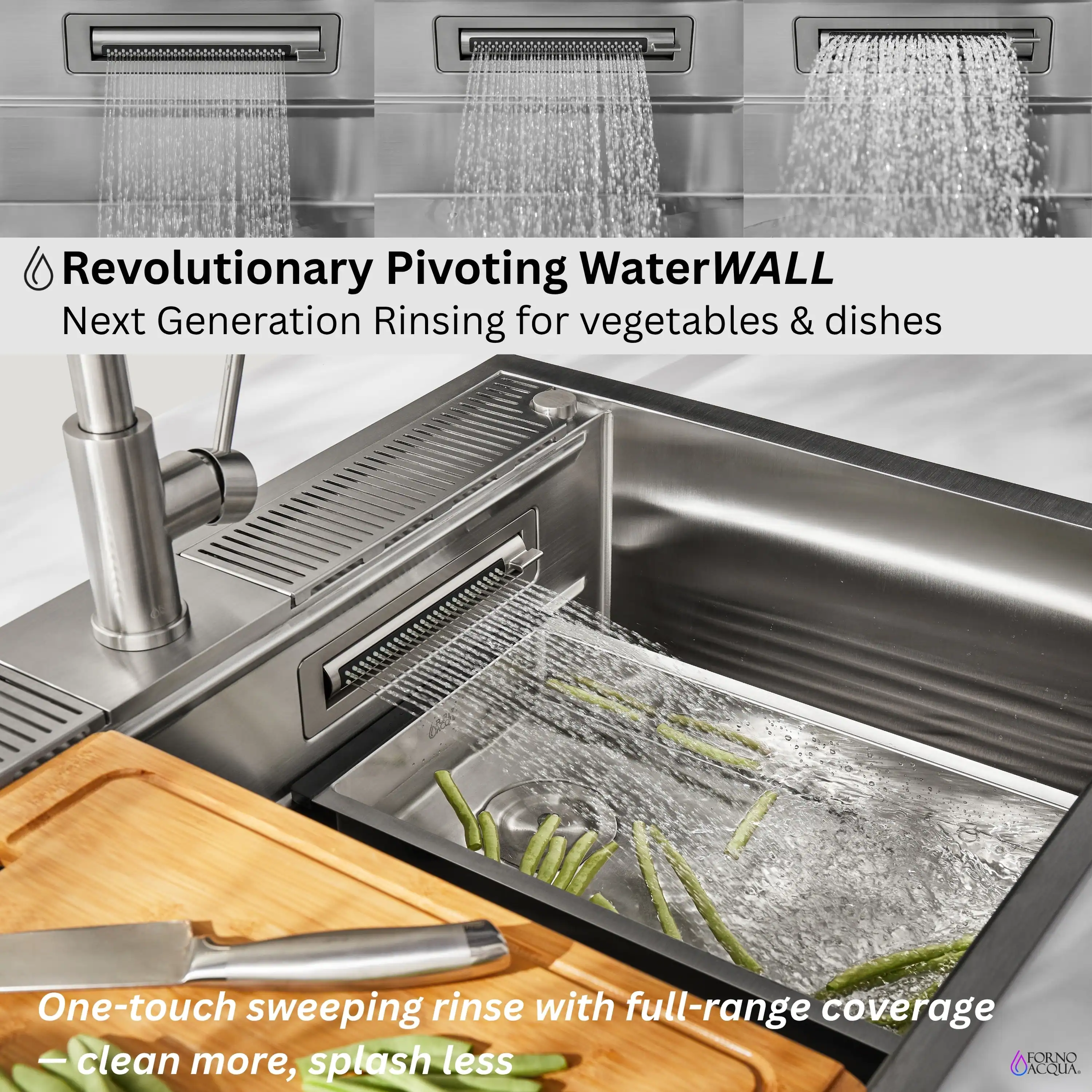 Forno Acqua 33-Inch Drop-In/Undermount 3-Level Workstation Sink with Faucet, Waterfall & Glass Rinser (D-WP30) - Image 4