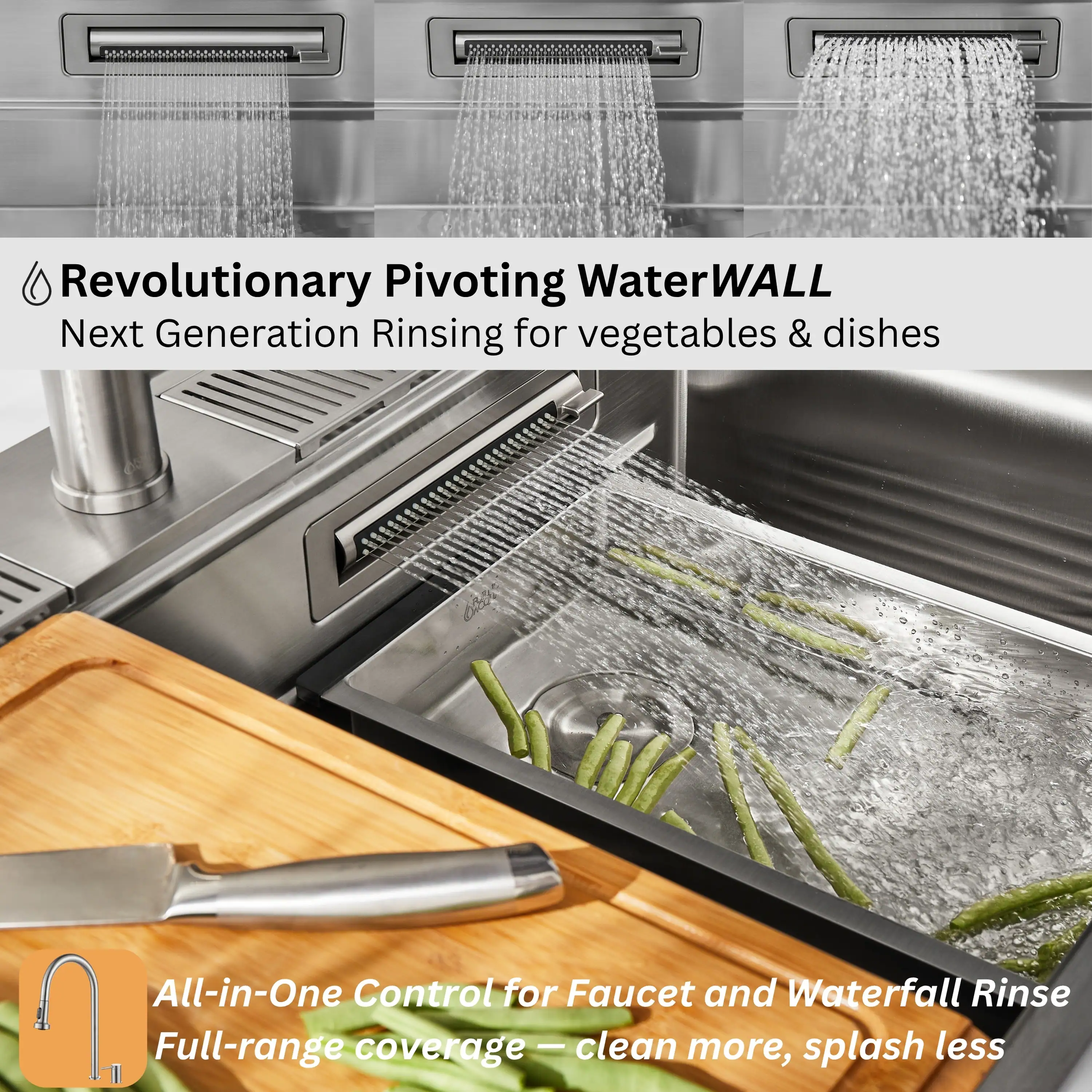 Forno Acqua 33-Inch Drop-In/Undermount 3 Level Workstation Sink with Faucet, Waterfall & Glass Rinser (E-ZP30) - Image 7