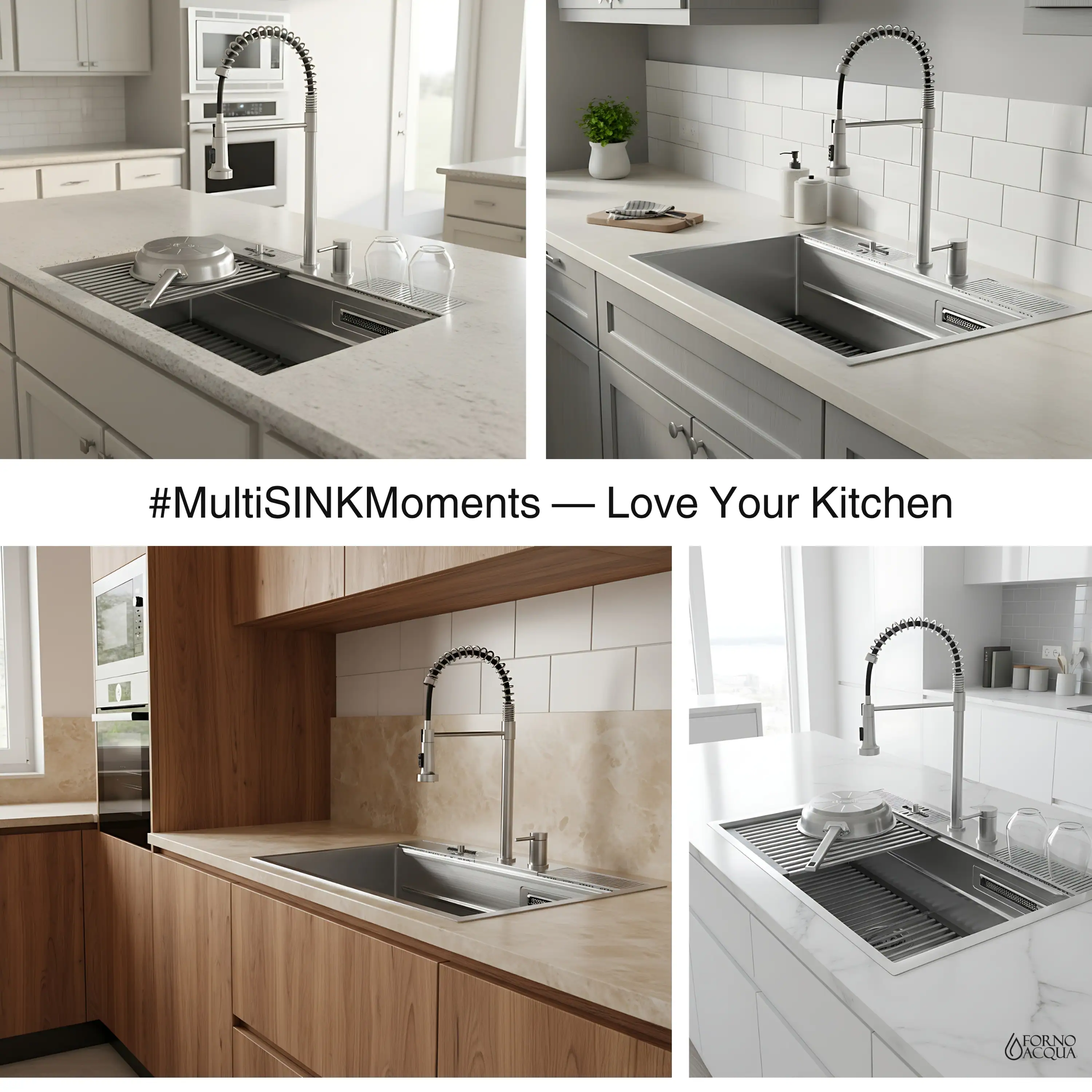 Forno Acqua 33-Inch Drop-In/Undermount 3-Level Workstation Sink with Faucet, Waterfall & Glass Rinser (E-ZP31) - Image 3