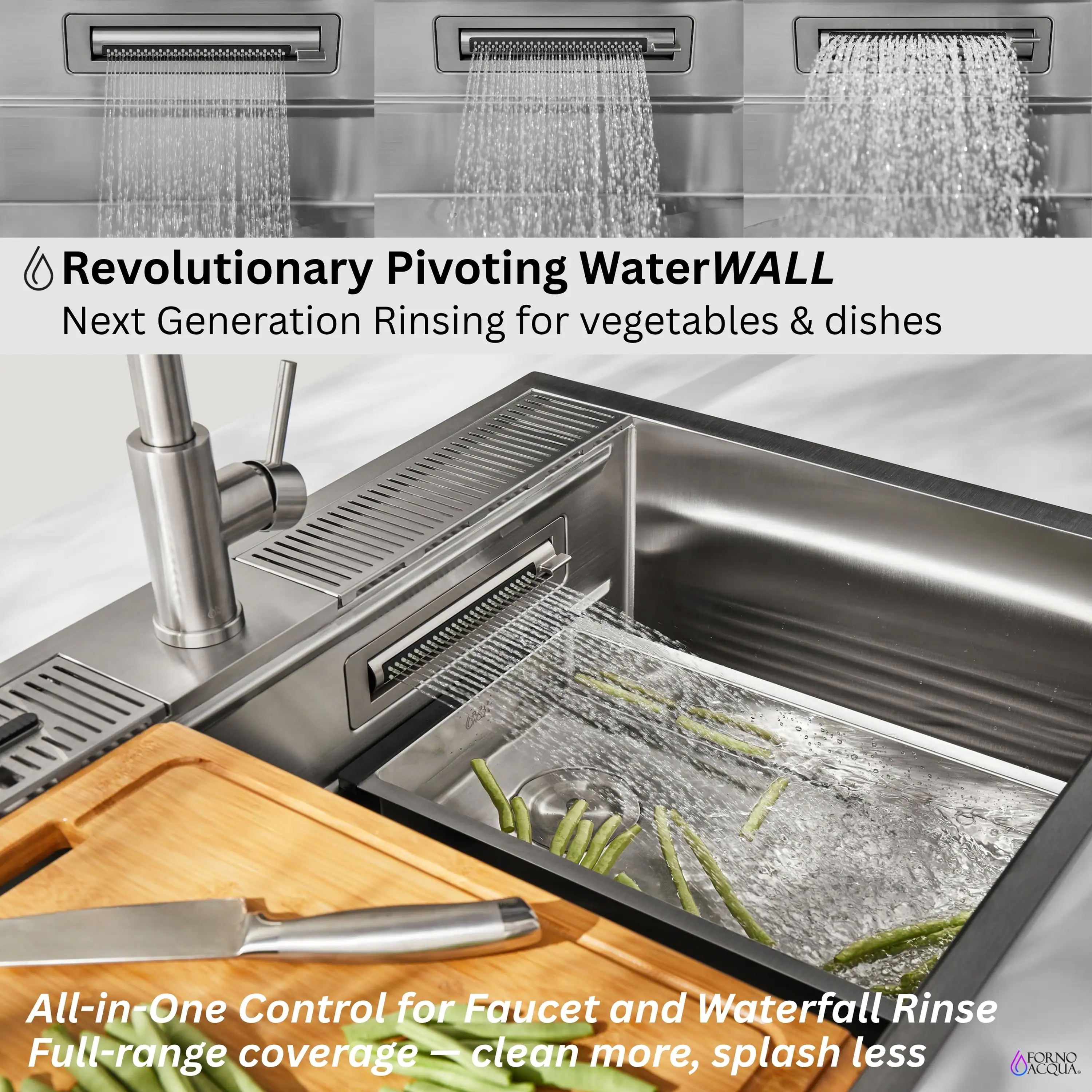 Forno Acqua 33-Inch Drop-In/Undermount 3-Level Workstation with Retractable Faucet & Glass Rinser (D-ZP30) - Image 7
