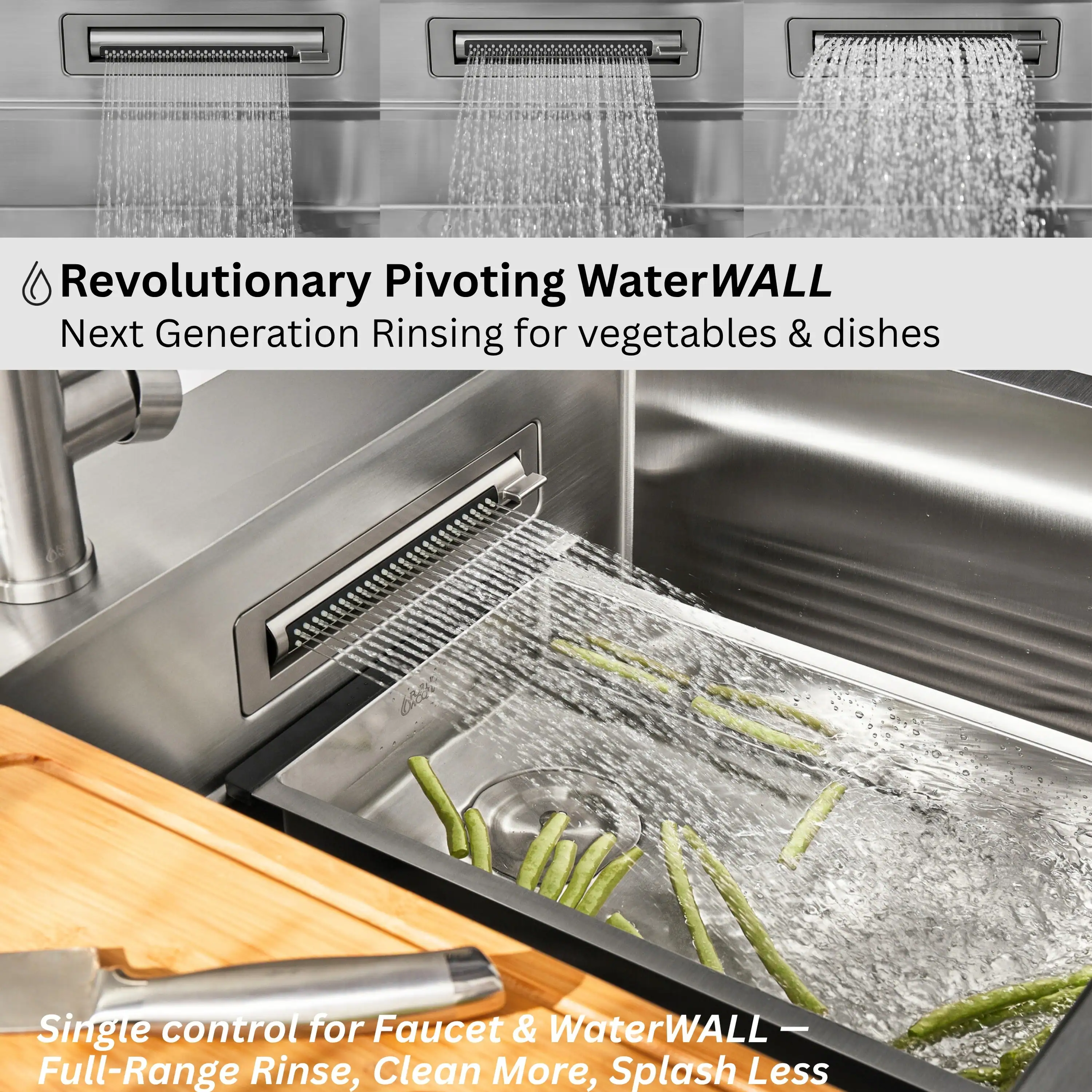 Forno Acqua 33-Inch Drop-In/Undermount 40/60 Double Bowl Sink with Retractable Faucet & Waterfall (H-ZN30) - Image 3