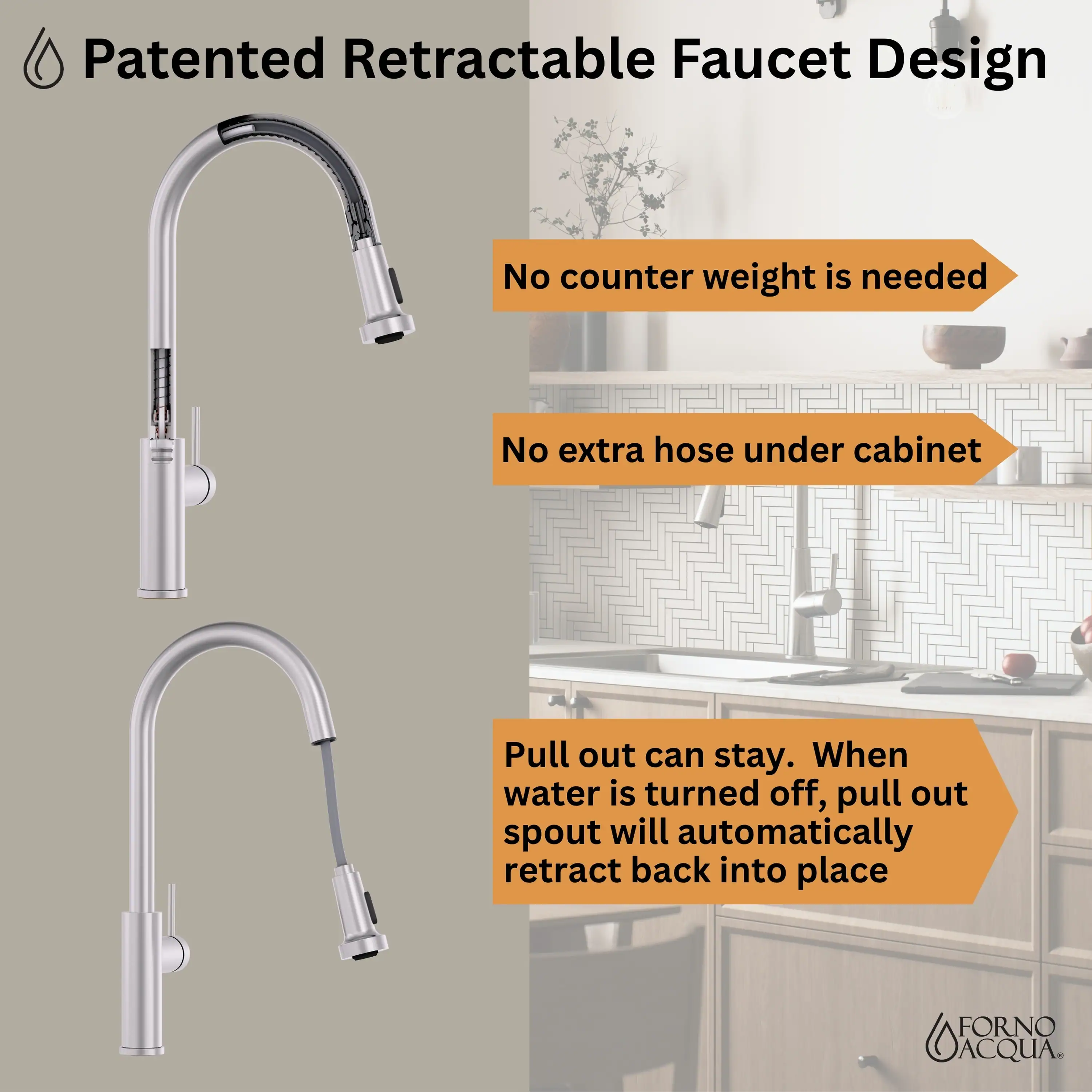 Forno Acqua 33-Inch Drop-In/Undermount 40/60 Double Bowl Sink with Retractable Faucet & Waterfall (H-ZN30) - Image 9