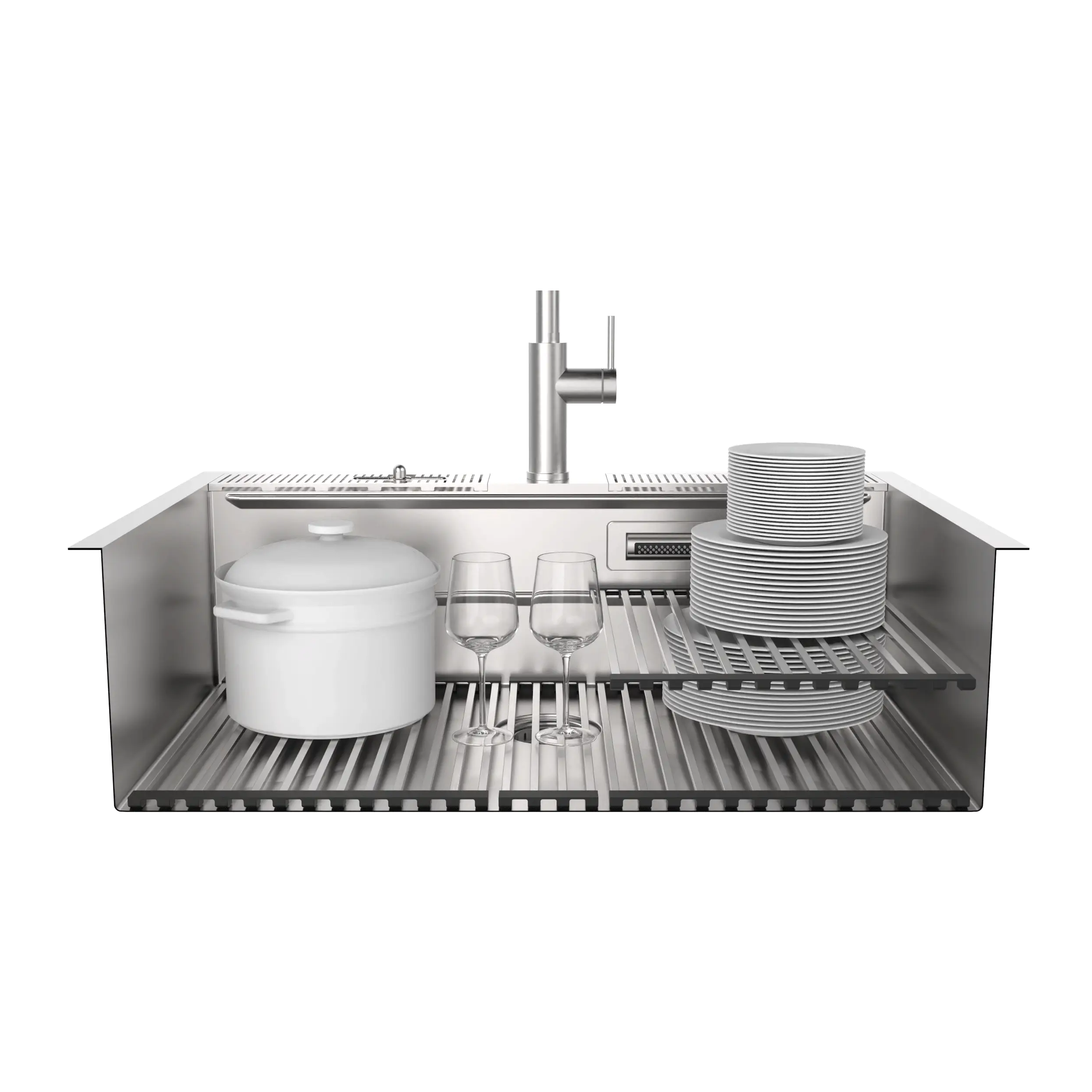 Forno Acqua 33-Inch Drop-In/Undermount 40/60 Double Bowl Stainless Steel Sink with Waterfall Faucet (H-XN30) - Image 2