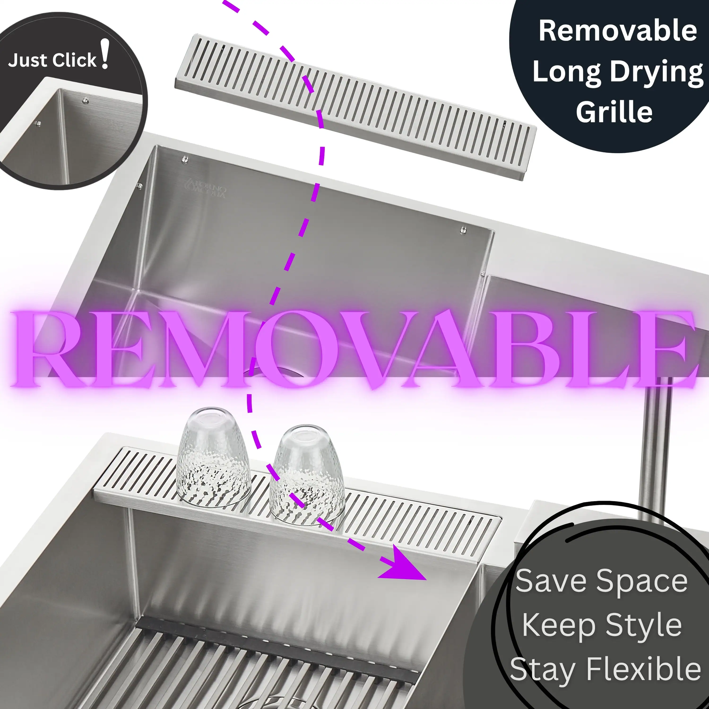 Forno Acqua 33-Inch Drop-In/Undermount 40/60 Double Bowl Stainless Steel Sink with Waterfall Faucet (H-XN30) - Image 4