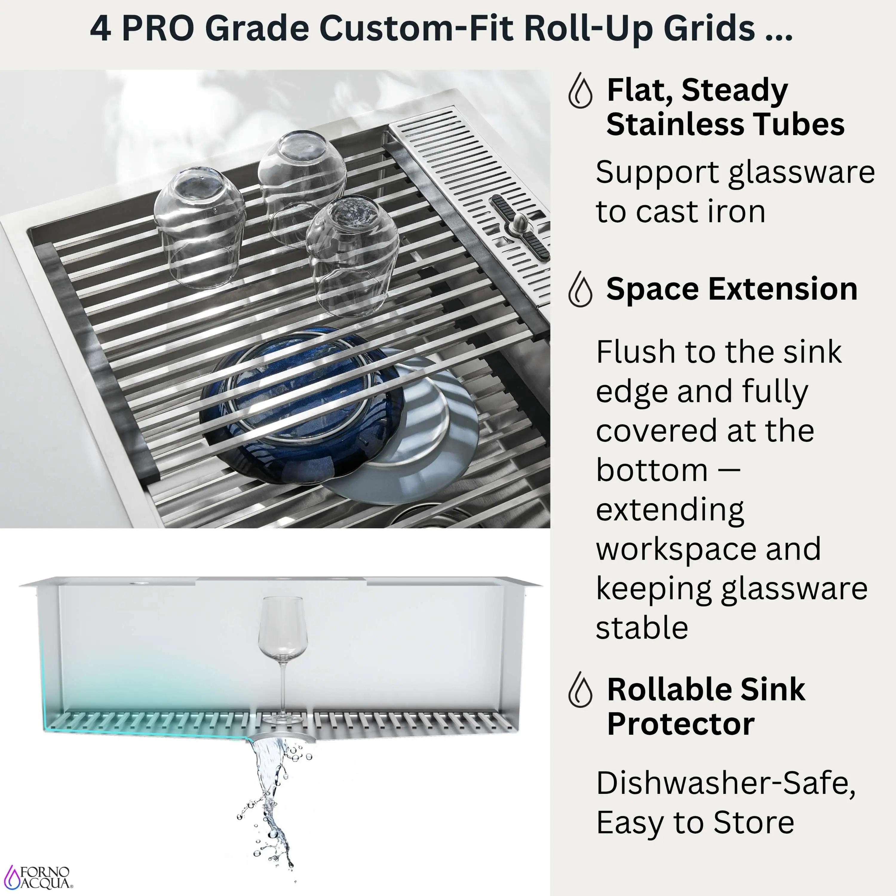 Forno Acqua 33-Inch Drop-In/Undermount MultiSINK Workstation Sink with Waterfall Faucet & Glass Rinser (E-XP30) - Image 10