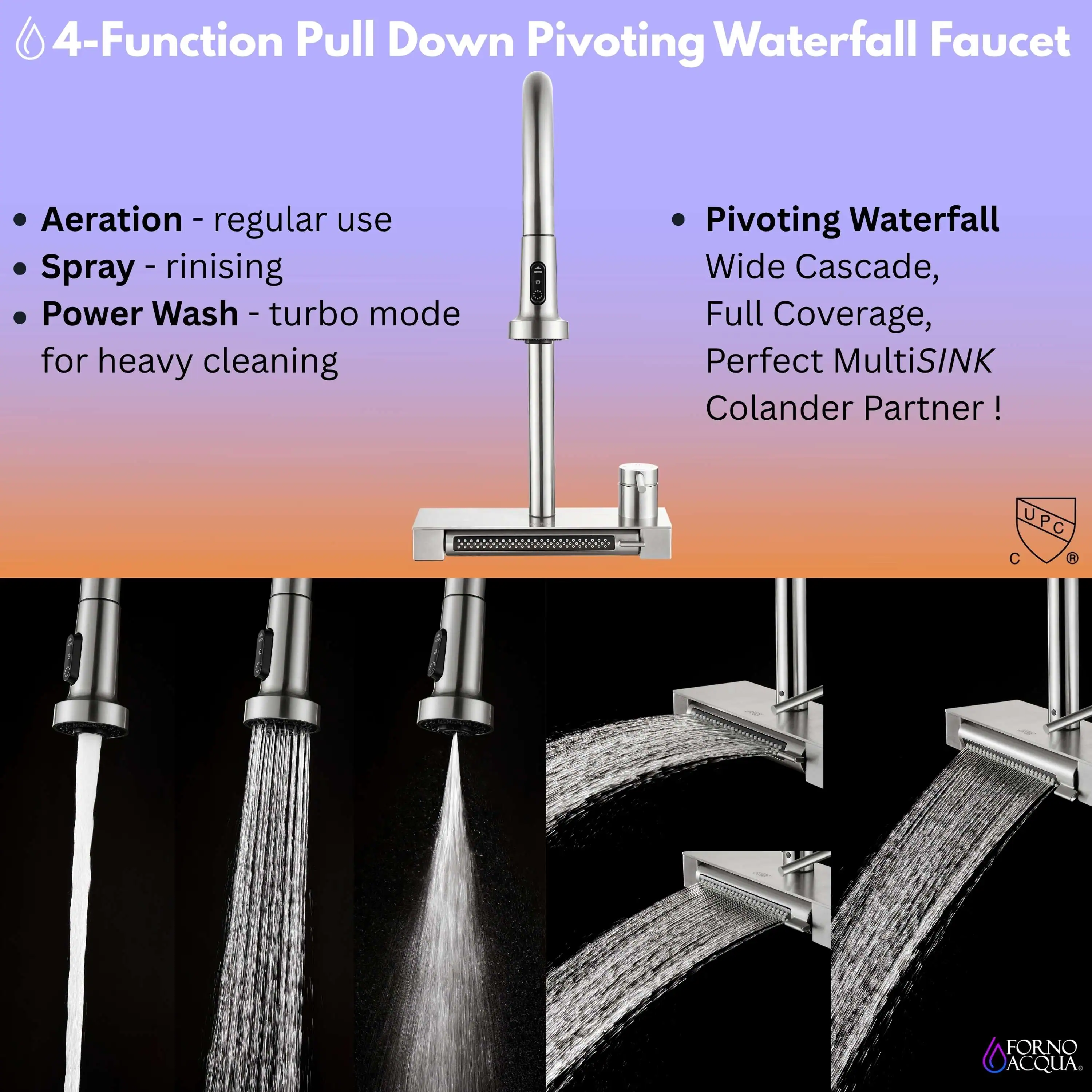 Forno Acqua 33-Inch Drop-In/Undermount MultiSINK Workstation Sink with Waterfall Faucet & Glass Rinser (E-XP30) - Image 14