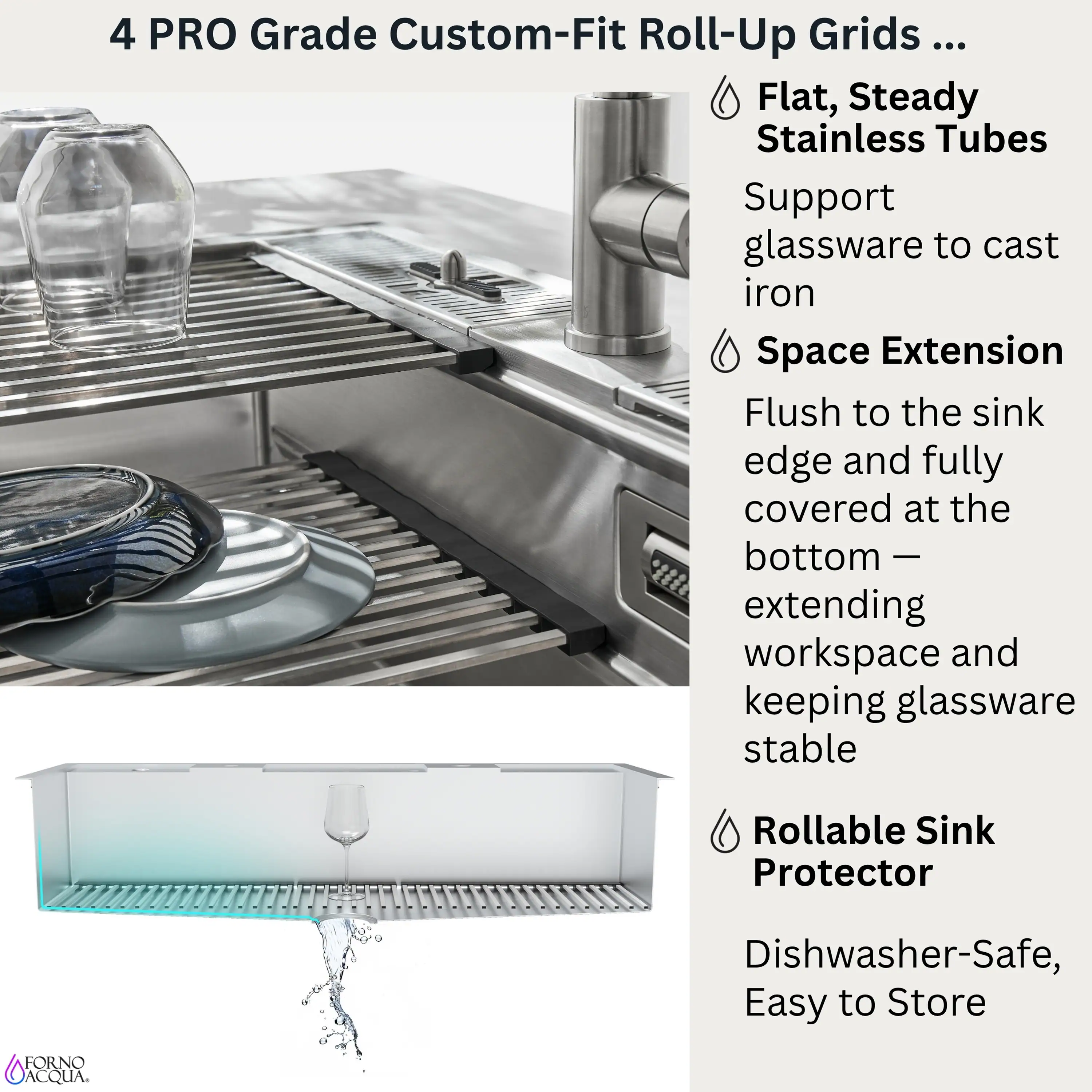 Forno Acqua 45-Inch Drop-In/Undermount 3-Level Workstation Sink with Two Faucets & Glass Rinser (J-WP31) - Image 11