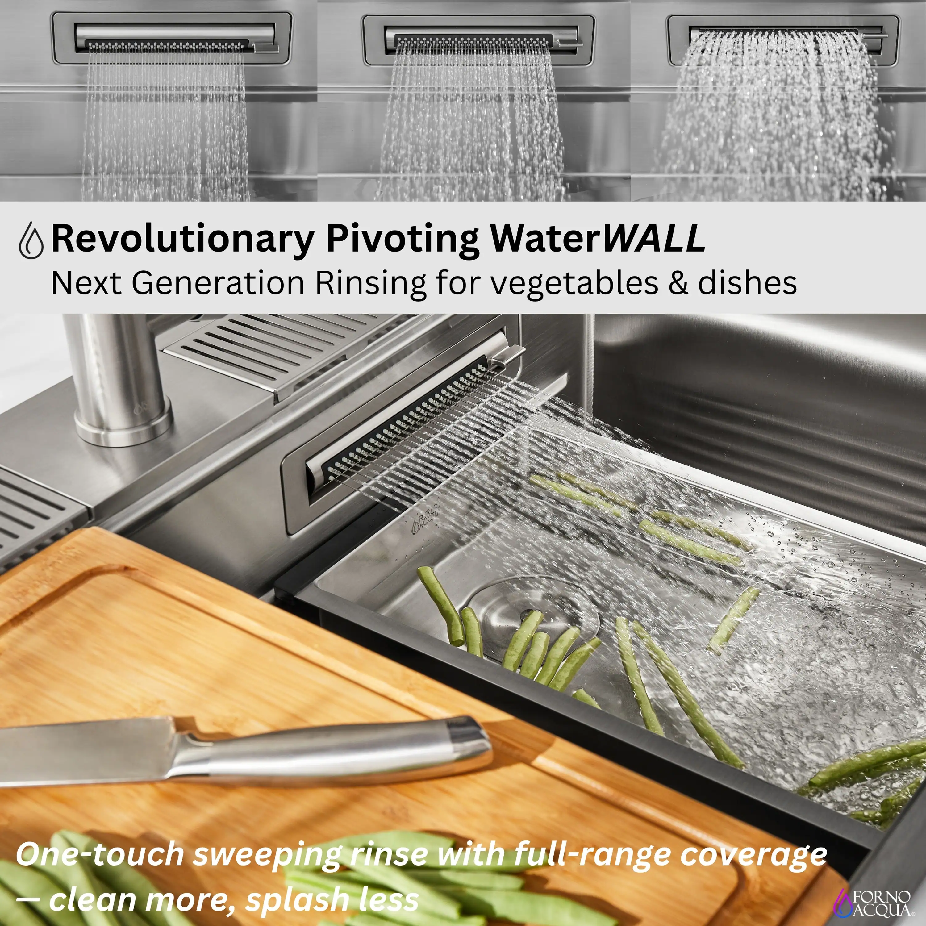 Forno Acqua 45-Inch Drop-In/Undermount 3-Level Workstation Sink with Two Faucets & Glass Rinser (J-WP31) - Image 5