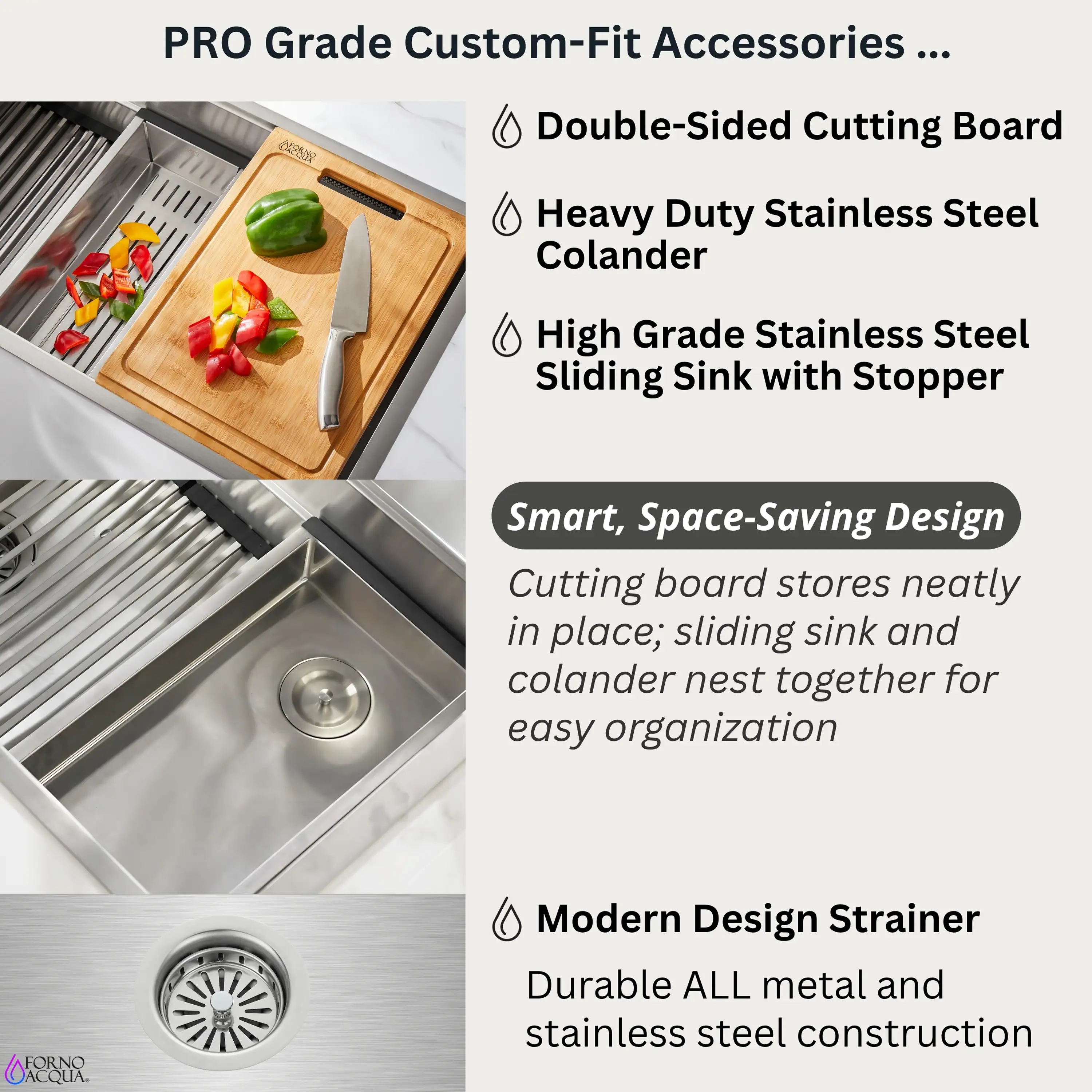 Forno Acqua 45-Inch Undermount 3-Level Workstation MultiSINK with Custom-Fit Accessories (JUXN70) - Image 4