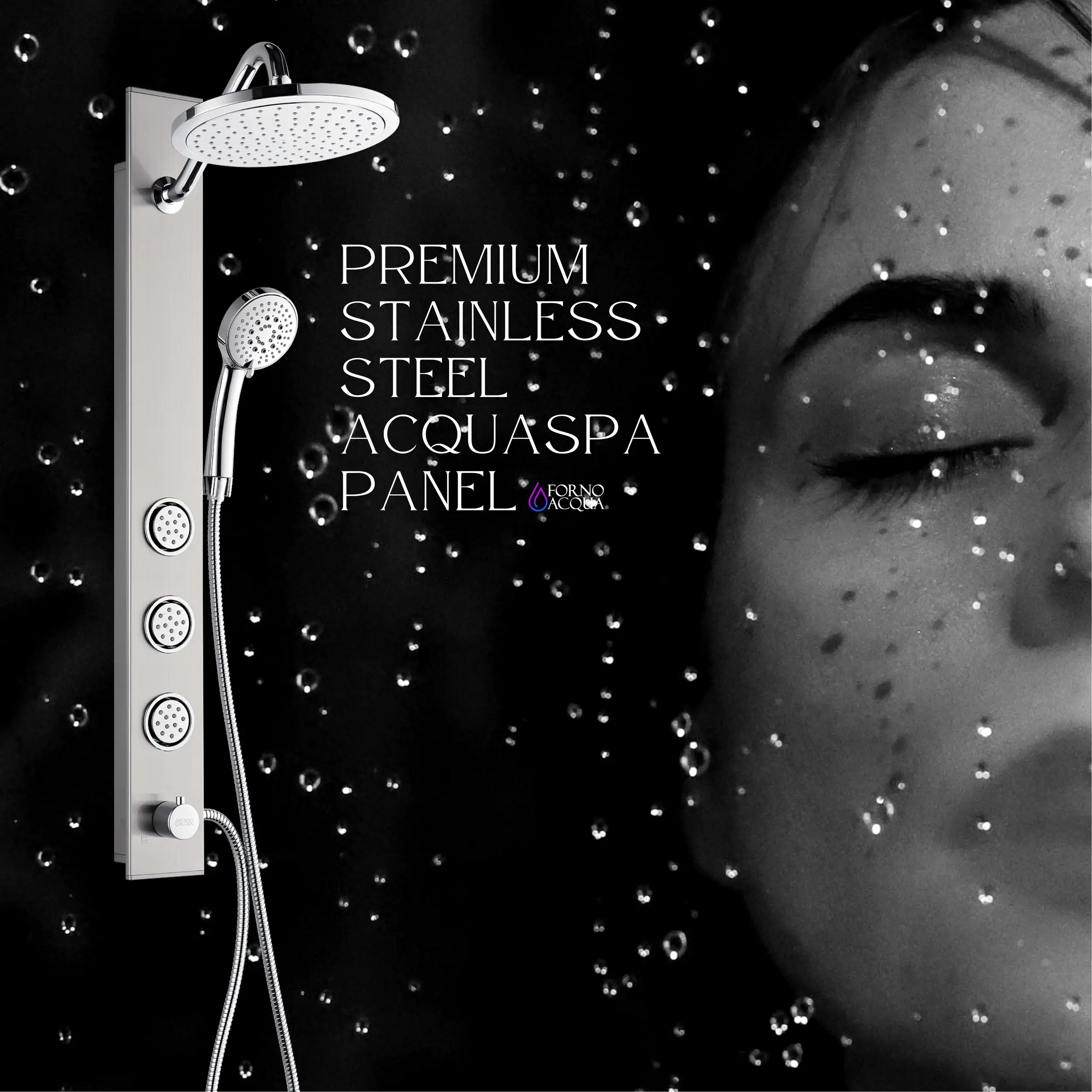 Forno Acqua Spa 9-Inch Overhead Rainfall Shower Panel with 2.5 GPM Flow Rate, Handheld, 6 Way Diverter, Body Jets in Stainless Steel (SL31BC-2) - Image 10