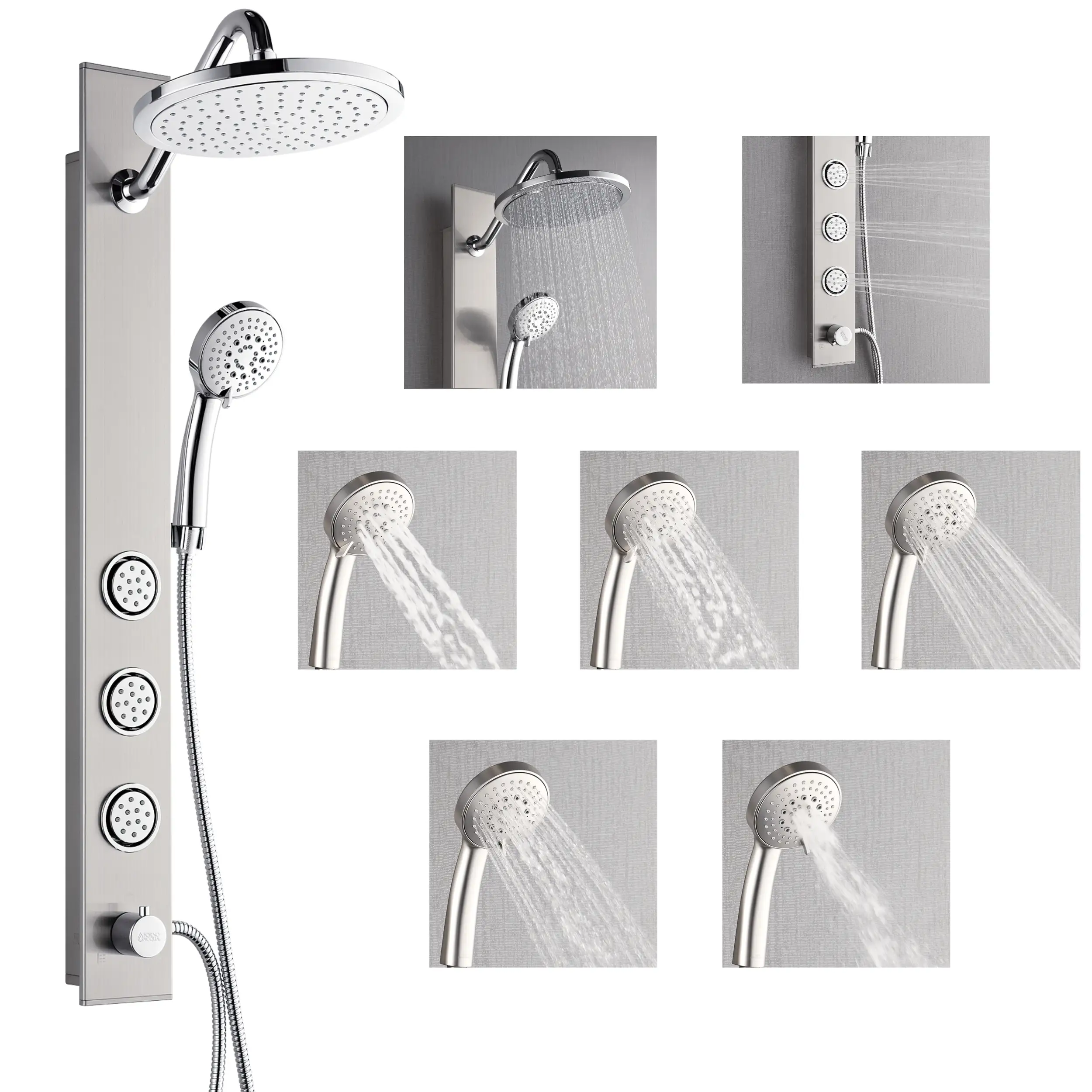 Forno Acqua Spa 9-Inch Overhead Rainfall Shower Panel with 2.5 GPM Flow Rate, Handheld, 6 Way Diverter, Body Jets in Stainless Steel (SL31BC-2) - Image 5