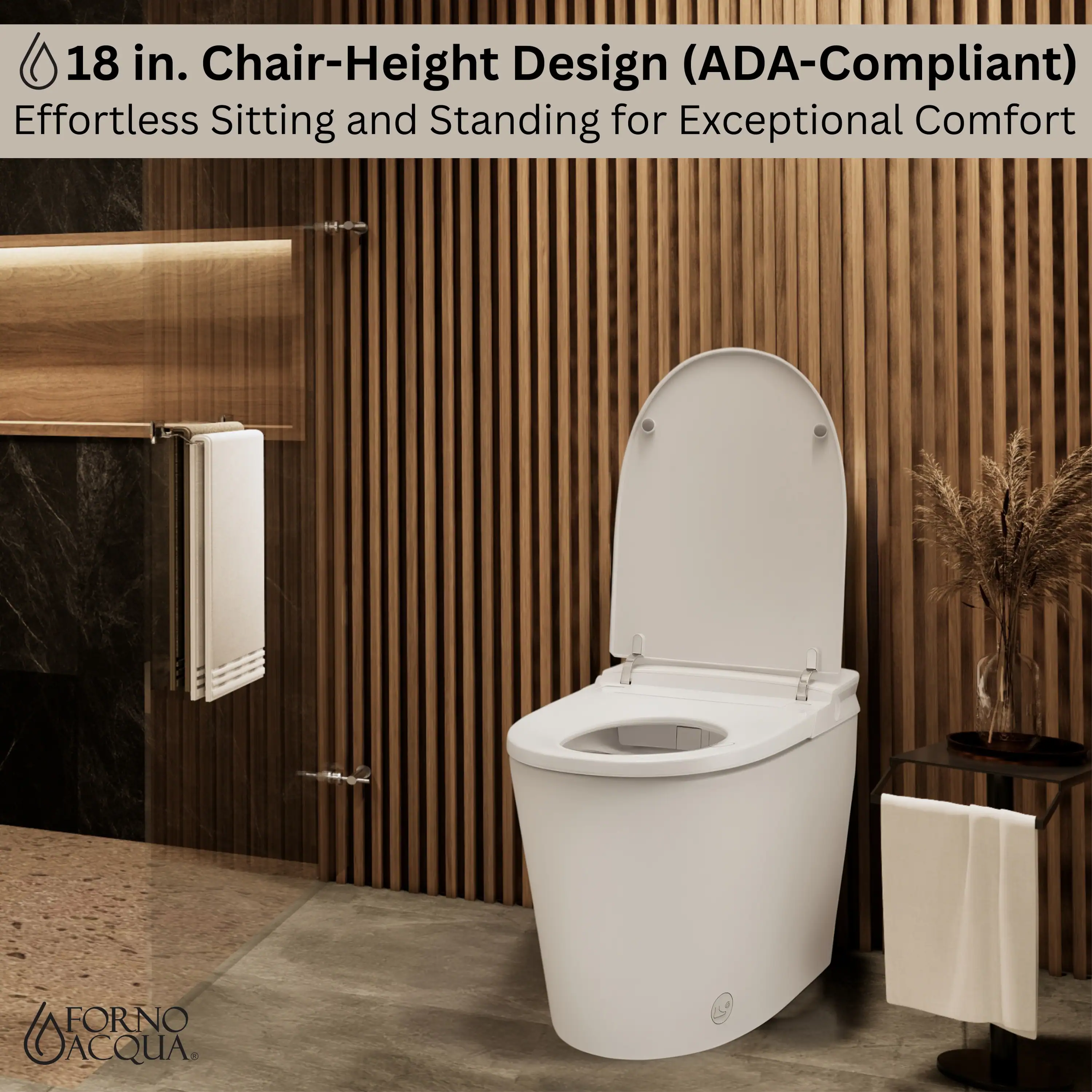 Forno Acqua Luxurious Smart Toilet, Includes Auto Flush, Auto Lid, Powerful Flush, Sleek Tankless Design Ideal for Powder Rooms (CSTPA0) - Image 3