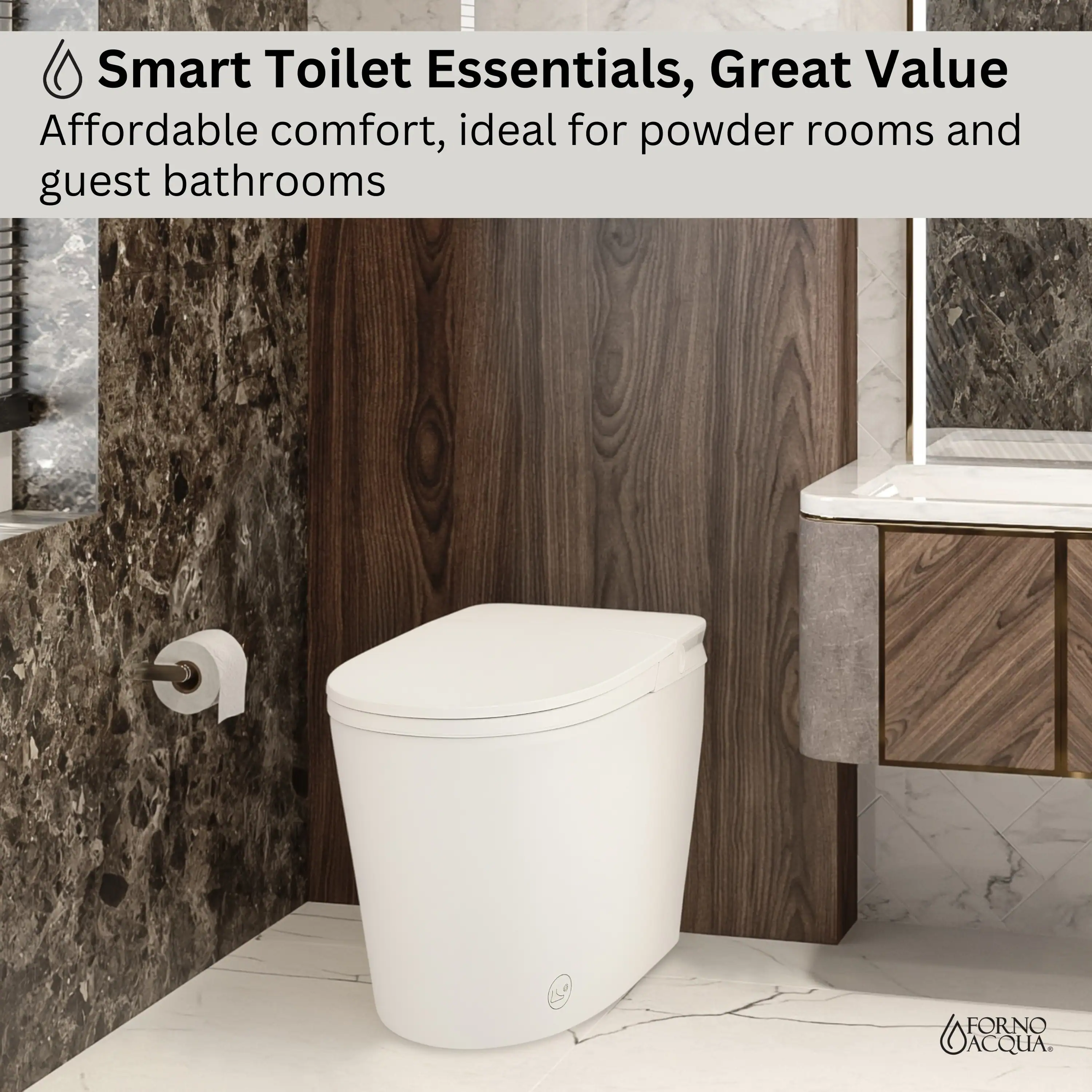 Forno Acqua Luxurious Smart Toilet, Includes Auto Flush, Powerful Flush, Sleek Tankless design Ideal for Powder Rooms (CSTS00) - Image 3