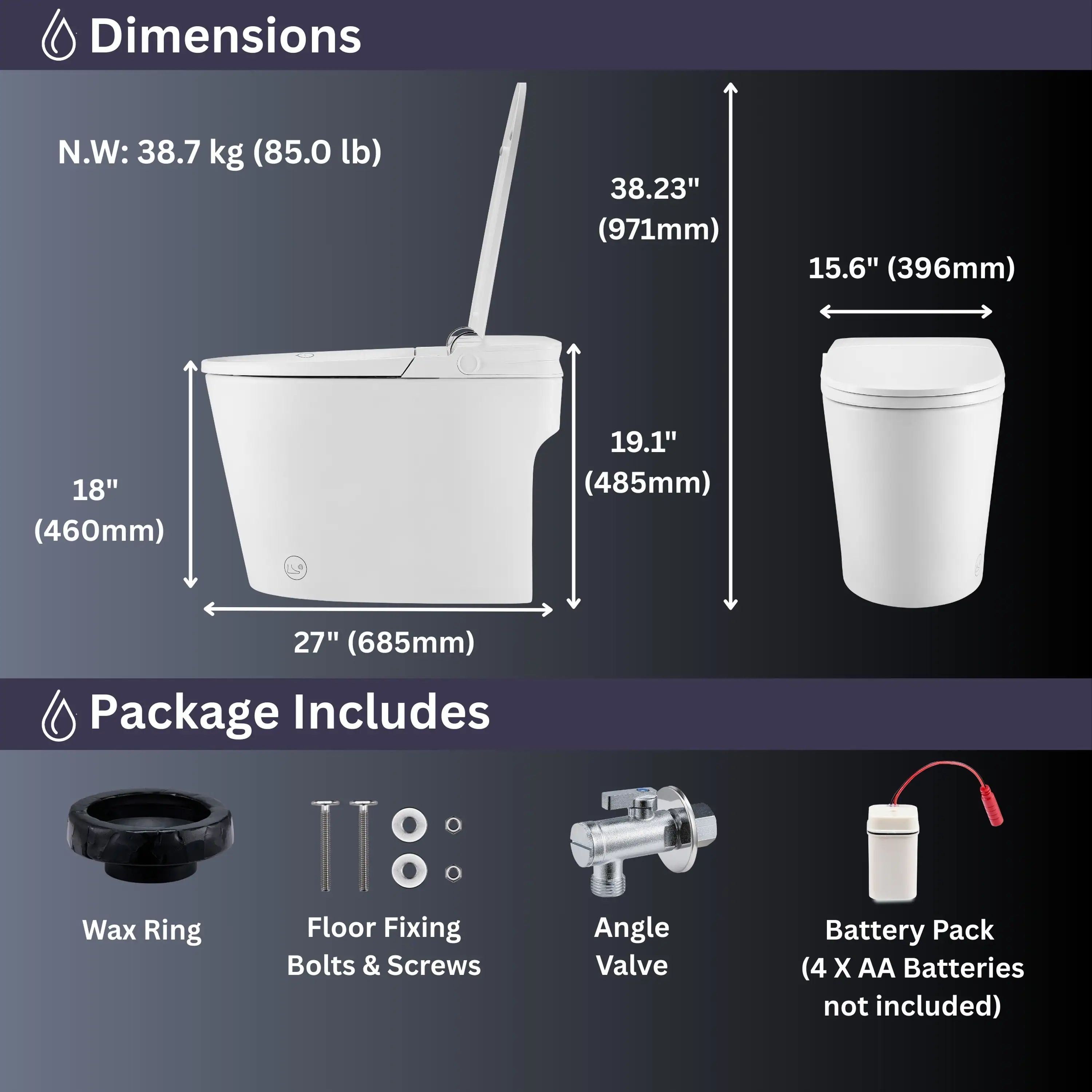 Forno Acqua Luxurious Smart Toilet, Includes Auto Flush, Powerful Flush, Sleek Tankless design Ideal for Powder Rooms (CSTS00) - Image 9