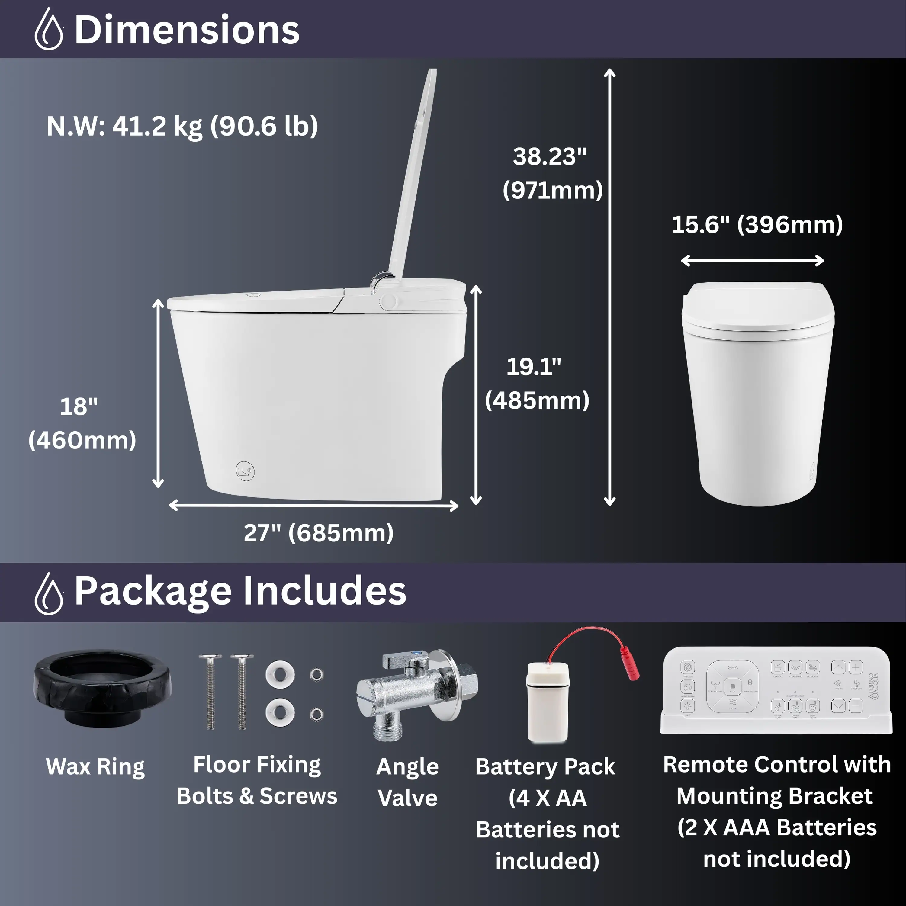 Forno Acqua Luxurious Super Smart Toilet, Includes Bidet, Heated Seat, Auto Flush, Auto Lid, Powerful Flush, Ideal for Master Bathrooms (CSTE01) - Image 5