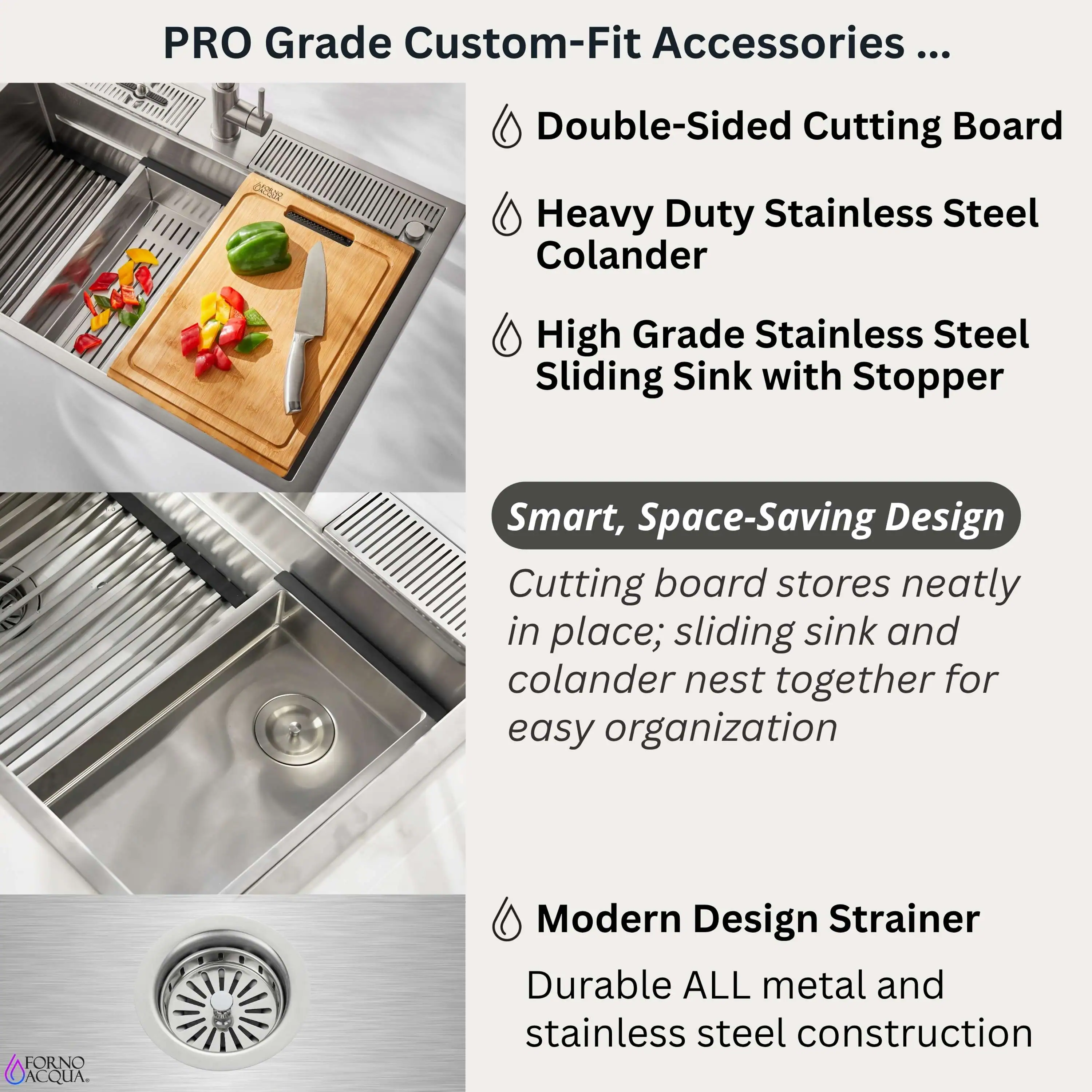 Forno Acqua 33-Inch MultiSink kit with Integrated Waterfall Rinsing and Glass Washing Station. Includes Chef Faucet and Accessories (D-WP31) - Image 6