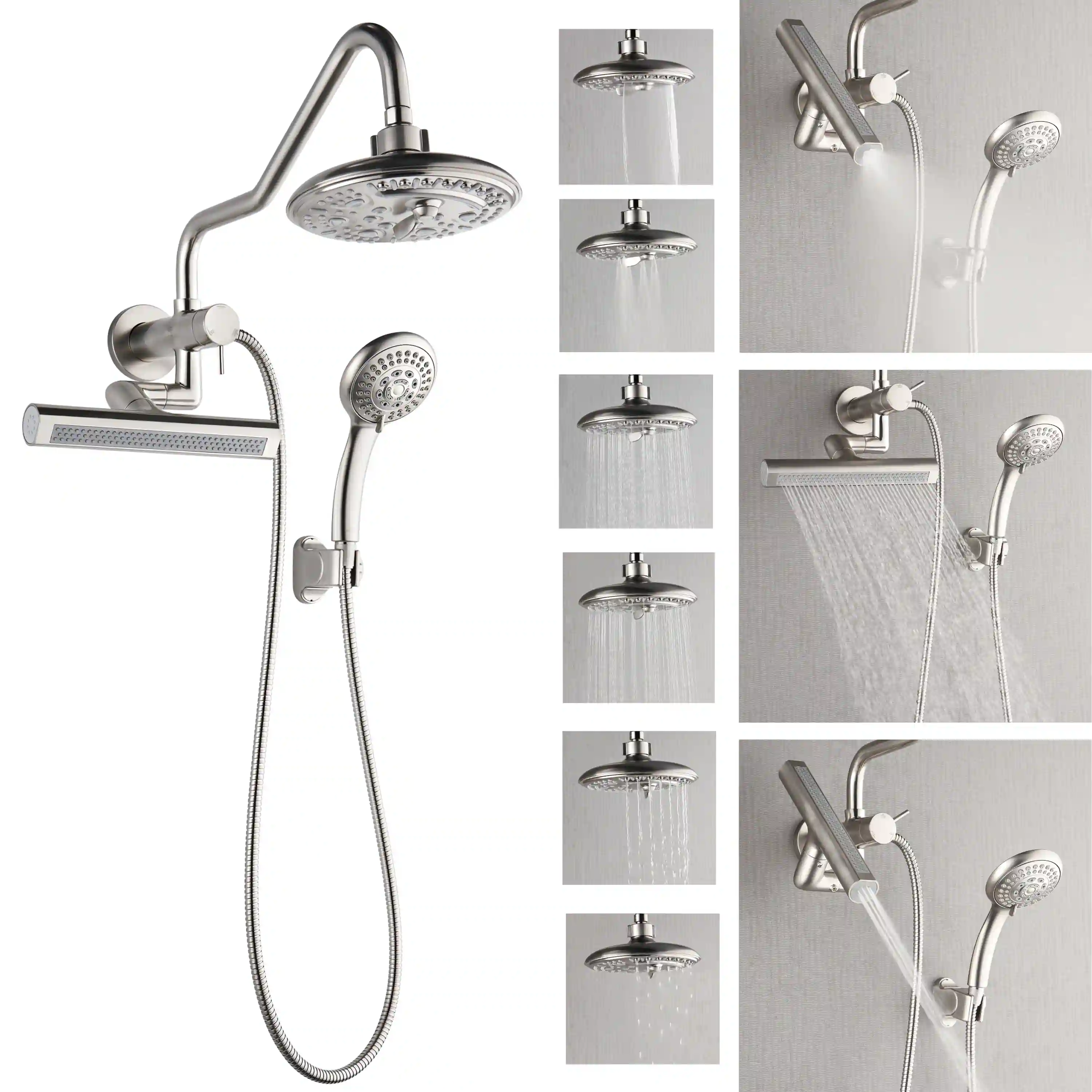 Forno Acqua Fall Mini 8-Inch Overhead Rainfall Shower with 1.8 GPM Flow Rate, Handheld, Body Jets in Brushed Nickel (SMW2BN-C8) - Image 9