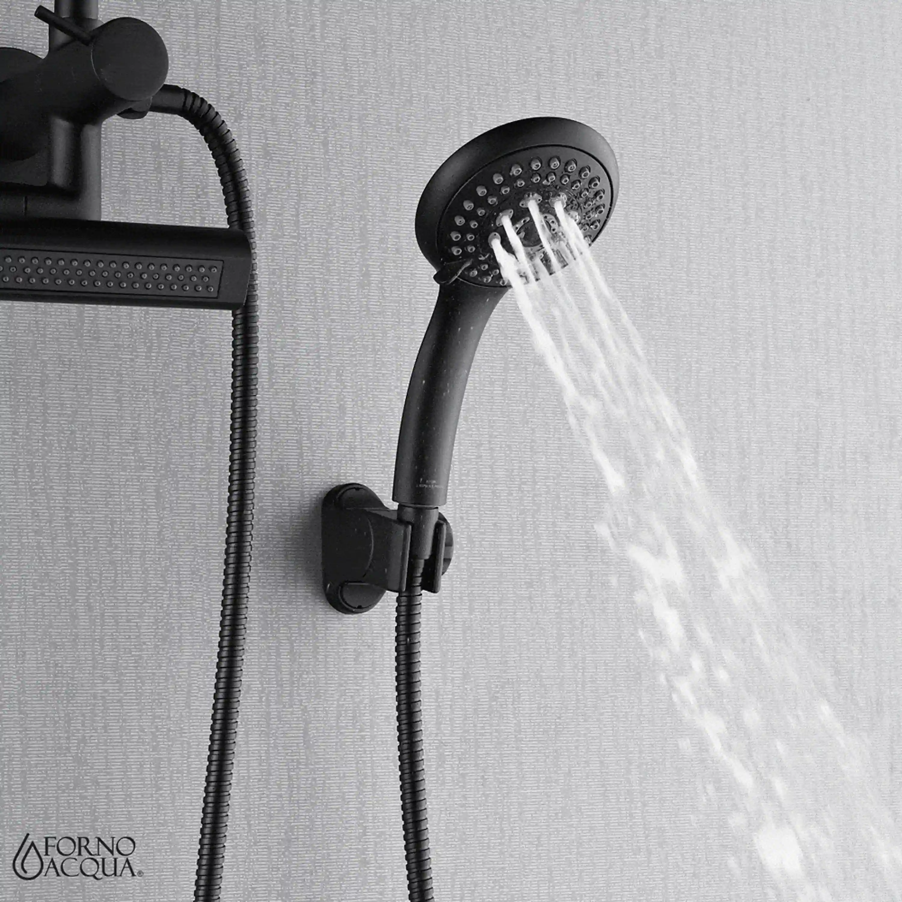 Forno Acqua Fall Mini 8-Inch Overhead Rainfall Shower with 2.5 GPM Flow Rate, Handheld, Body Jets in Matte Black Finish (SMW2BK-C2) - Image 8