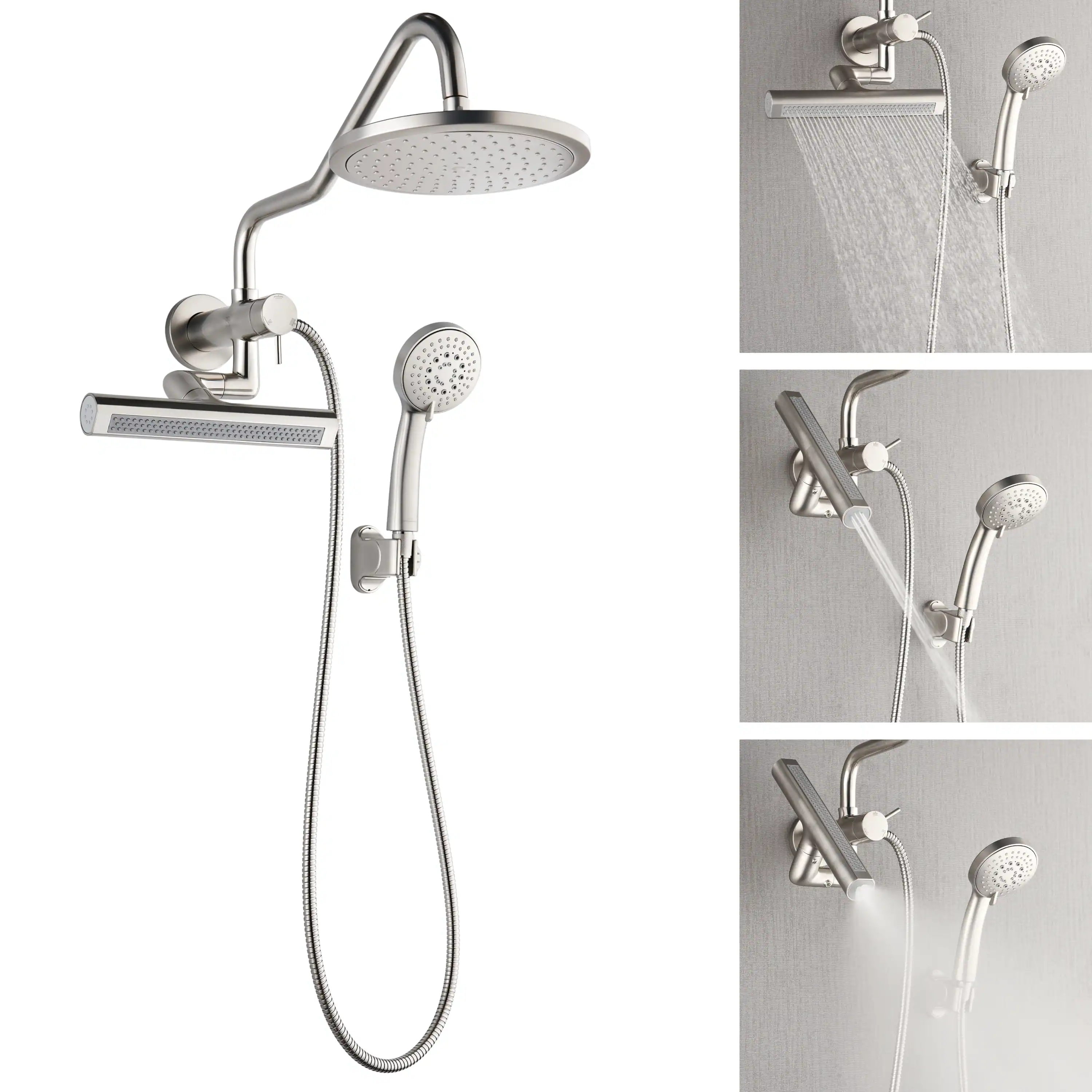 Forno Acqua Fall Mini 9-Inch Overhead Rainfall Shower with 2.5 GPM Flow Rate, Handheld, 7 Way Diverter, Body Jets in Brushed Nickel (SMW1BN-C2) - Image 3