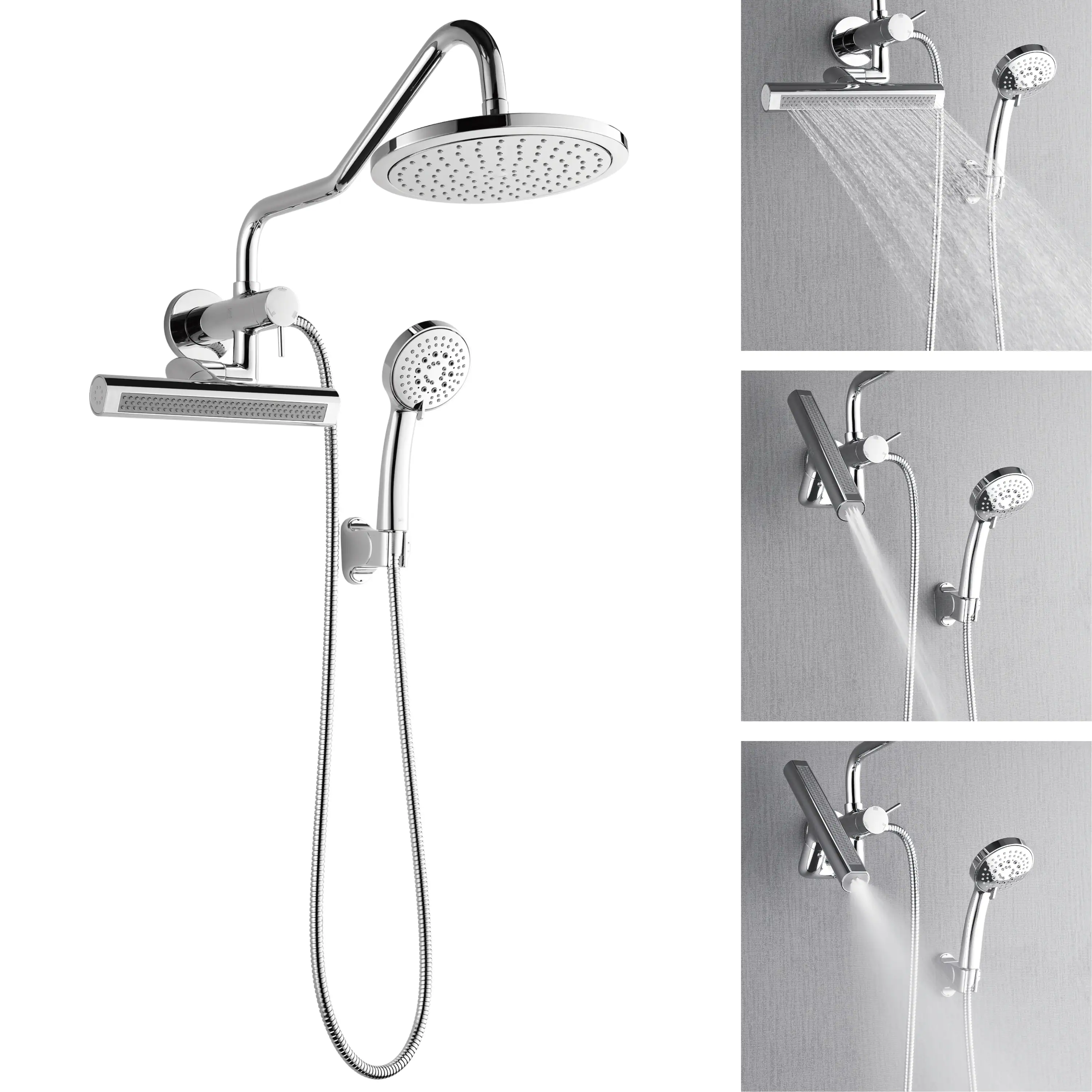 Forno Acqua Fall Mini 9-Inch Overhead Rainfall Shower with 1.8 GPM Flow Rate, Handheld, 7 Way Diverter, Body Jets in Polished Stainless Steel (SMW1CP-C8) - Image 11
