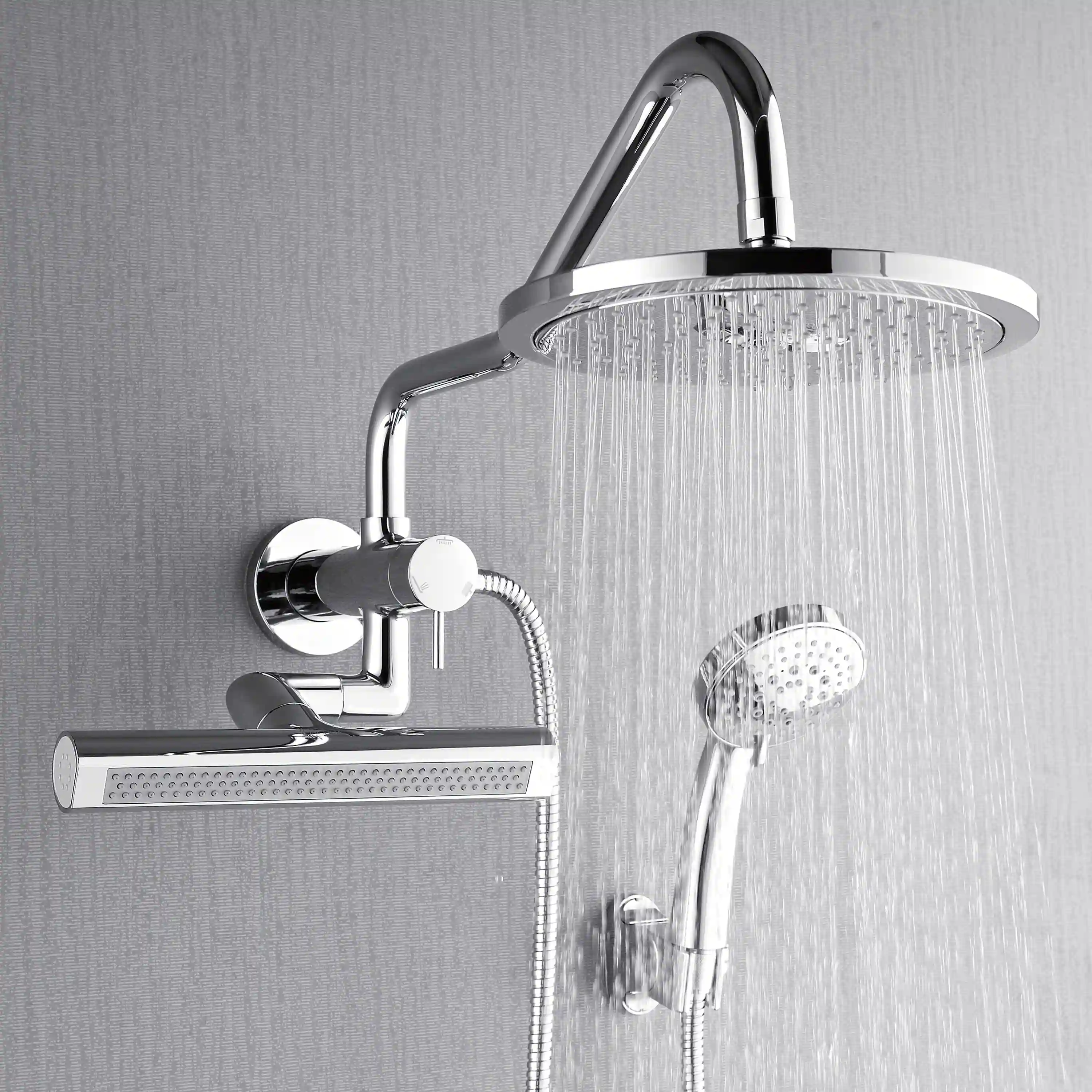 Forno Acqua Fall Mini 9-Inch Overhead Rainfall Shower with 1.8 GPM Flow Rate, Handheld, 7 Way Diverter, Body Jets in Polished Stainless Steel (SMW1CP-C8) - Image 7