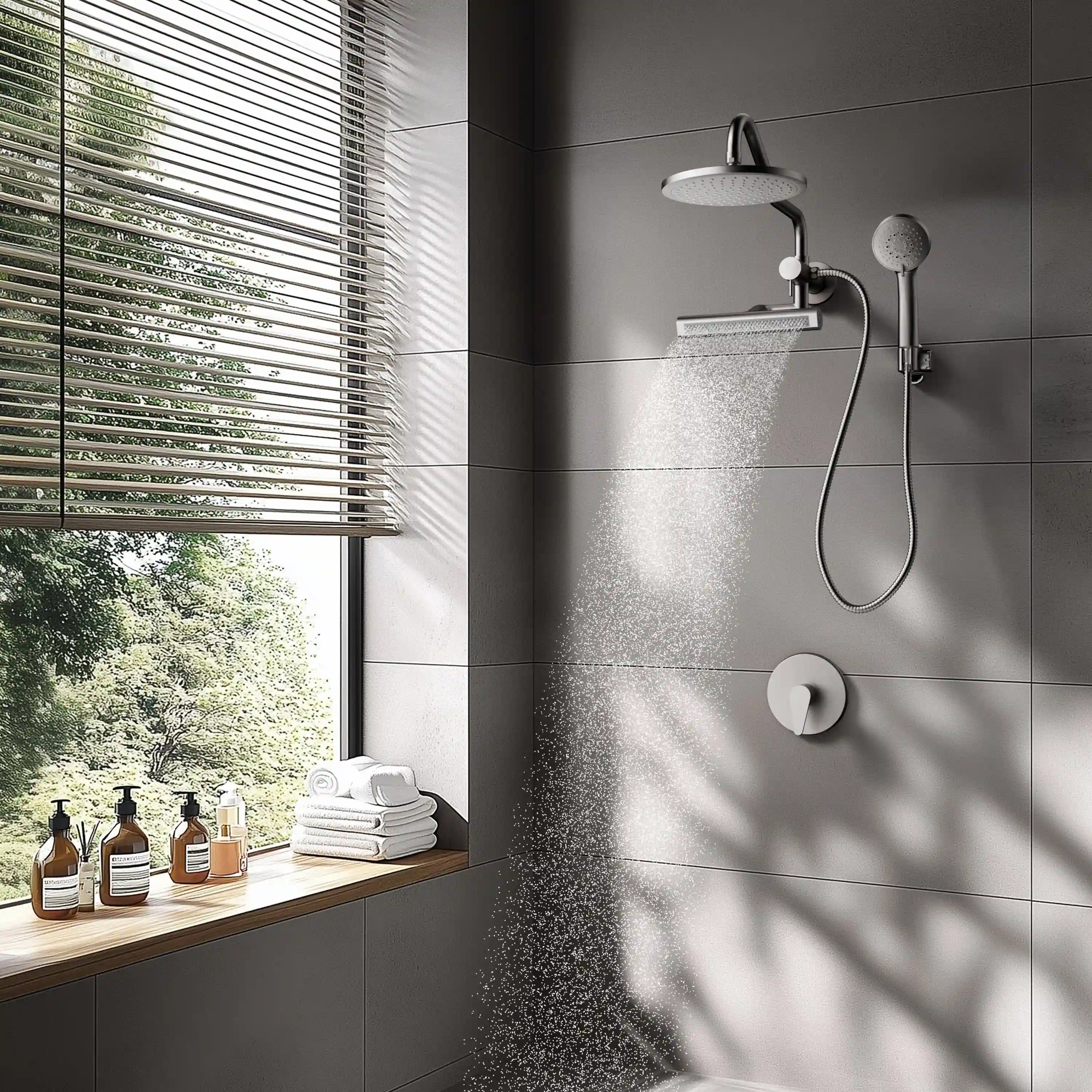 Forno Acqua Fall Mini 9-Inch Overhead Rainfall Shower with 2.5 GPM Flow Rate, Handheld, 7 Way Diverter, Body Jets in Polished Stainless Steel (SMW1CP-C2) - Image 2