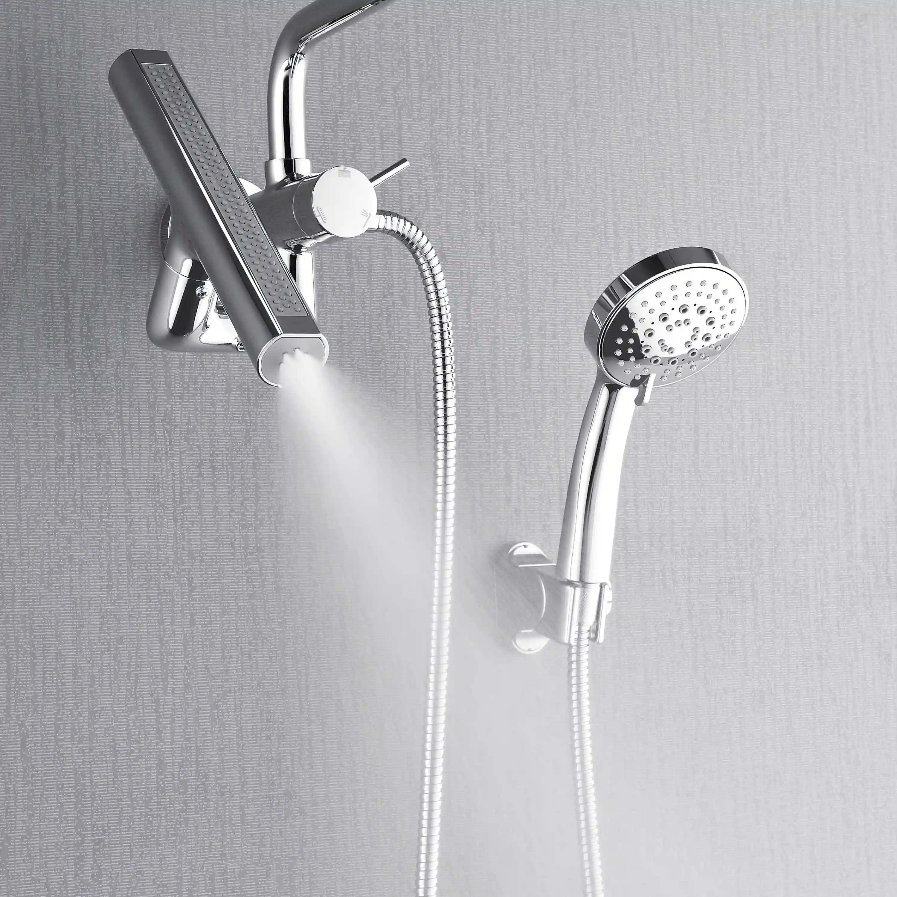 Forno Acqua Fall Mini 9-Inch Overhead Rainfall Shower with 2.5 GPM Flow Rate, Handheld, 7 Way Diverter, Body Jets in Polished Stainless Steel (SMW1CP-C2) - Image 3