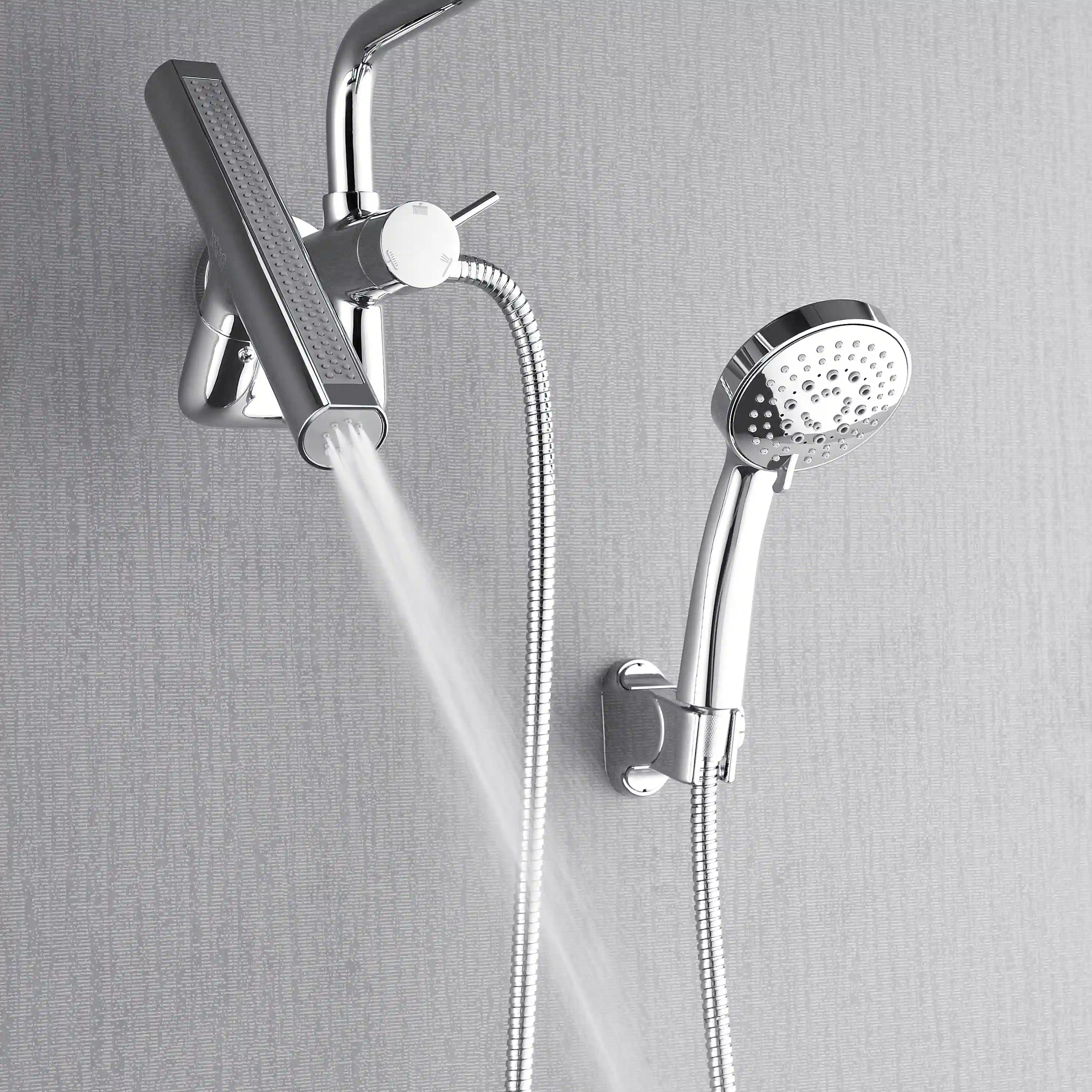 Forno Acqua Fall Mini 9-Inch Overhead Rainfall Shower with 2.5 GPM Flow Rate, Handheld, 7 Way Diverter, Body Jets in Polished Stainless Steel (SMW1CP-C2) - Image 4
