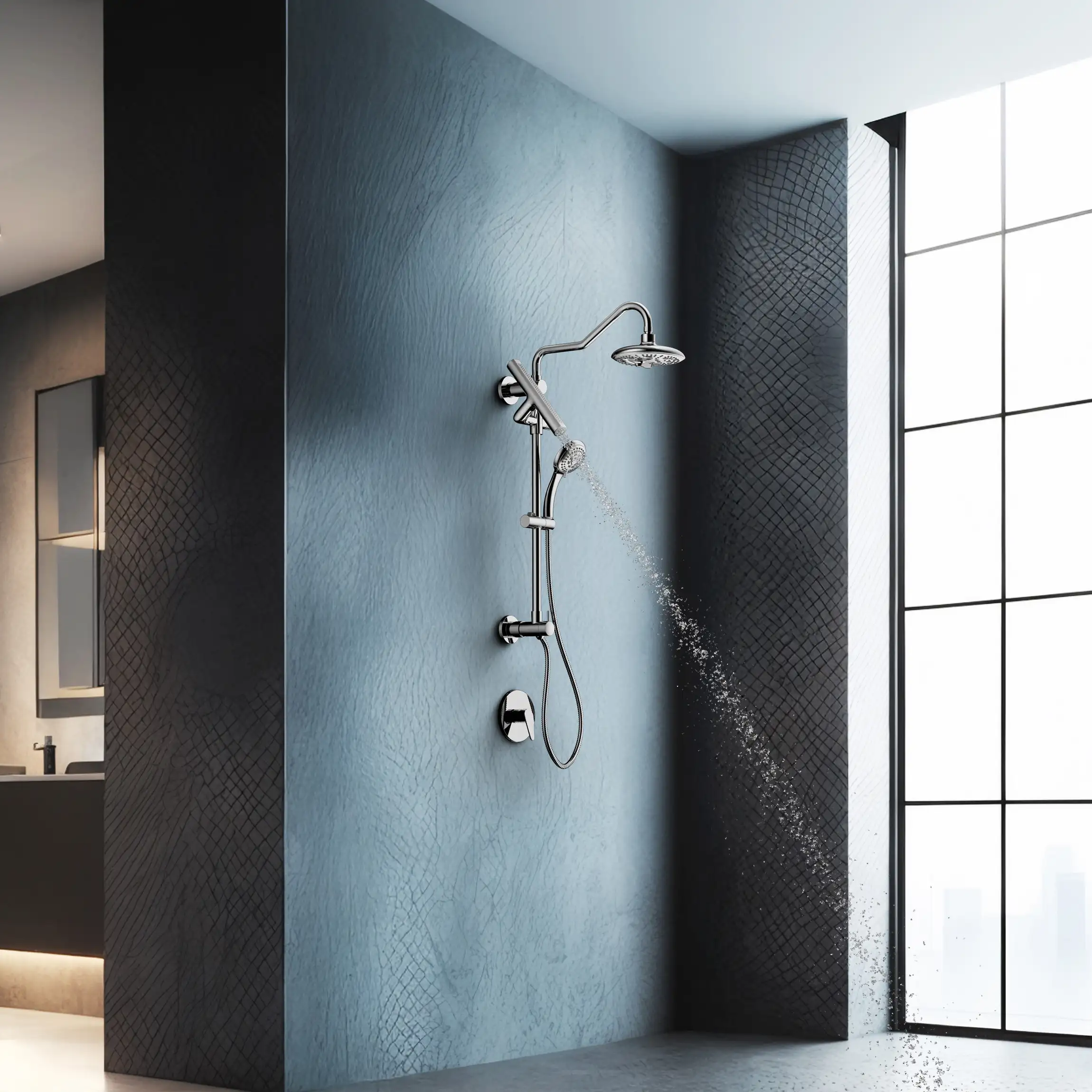 Forno Acqua Fall 8-Inch Overhead Rainfall Shower with 1.8 GPM Flow Rate, Handheld, 7 Way Diverter, Body Jets in Brushed Nickel (SCW2BN-C8) - Image 2