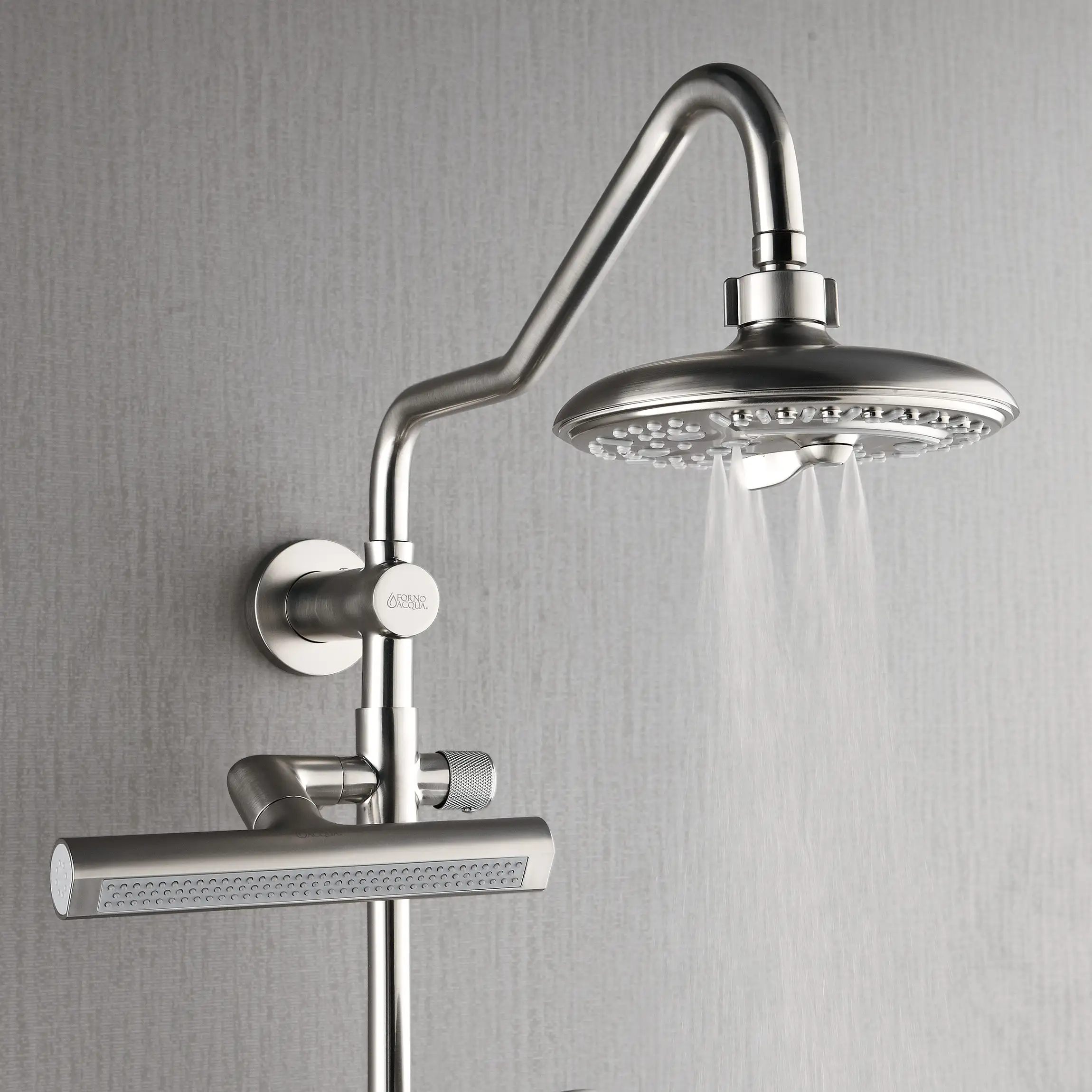 Forno Acqua Fall 8-Inch Overhead Rainfall Shower with 1.8 GPM Flow Rate, Handheld, 7 Way Diverter, Body Jets in Brushed Nickel (SCW2BN-C8) - Image 3