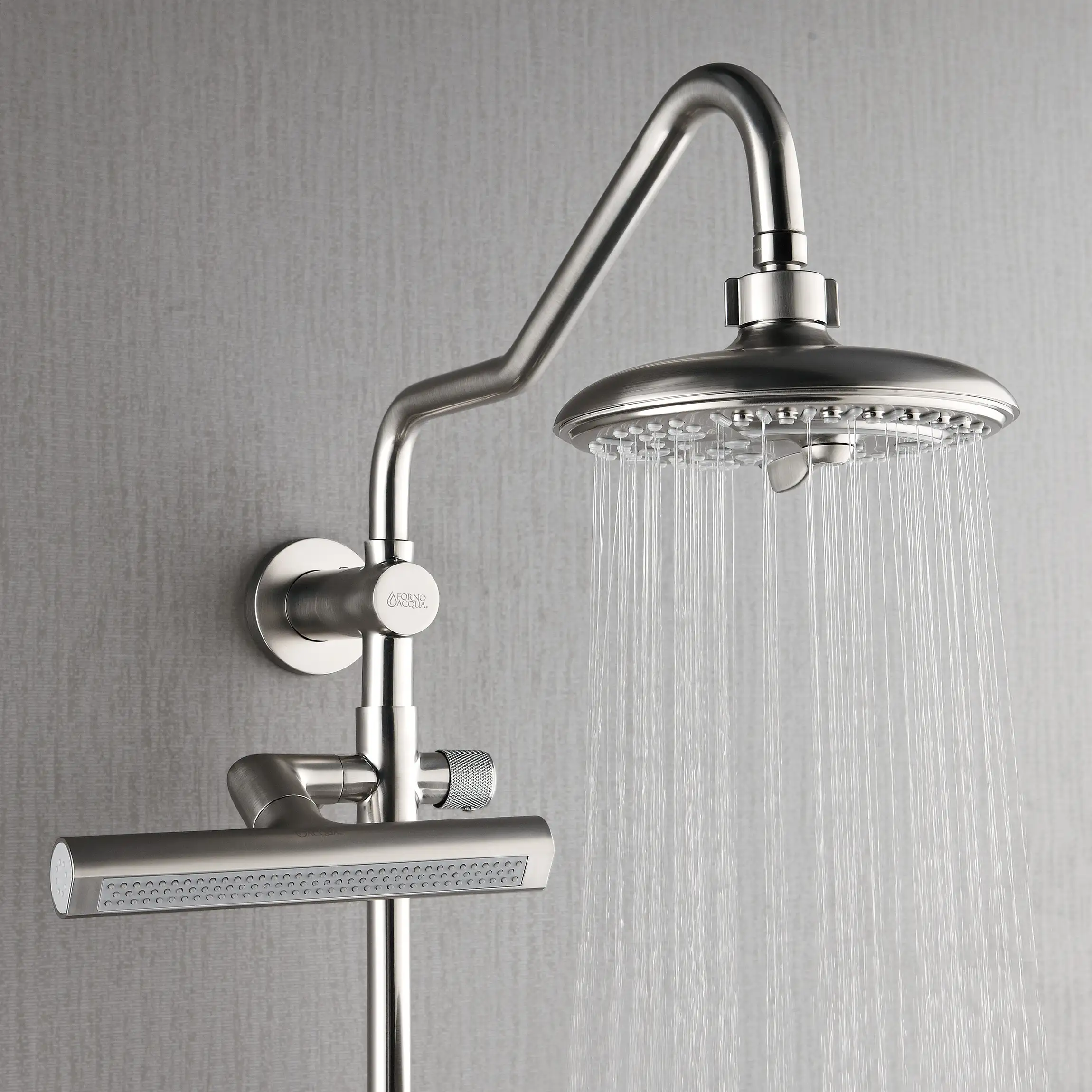 Forno Acqua Fall 8-Inch Overhead Rainfall Shower with 1.8 GPM Flow Rate, Handheld, 7 Way Diverter, Body Jets in Brushed Nickel (SCW2BN-C8) - Image 4