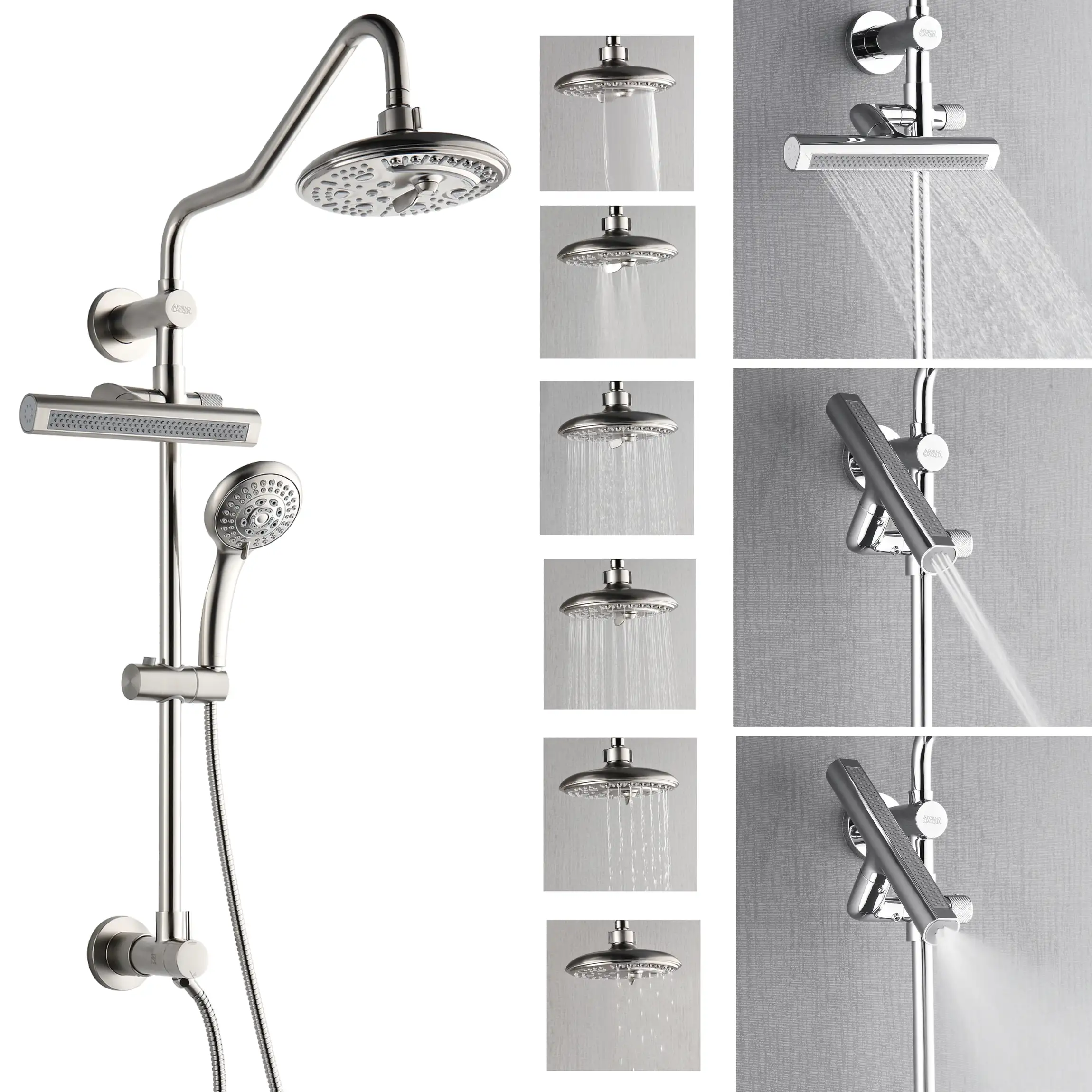 Forno Acqua Fall 8-Inch Overhead Rainfall Shower with 1.8 GPM Flow Rate, Handheld, 7 Way Diverter, Body Jets in Brushed Nickel (SCW2BN-C8) - Image 8