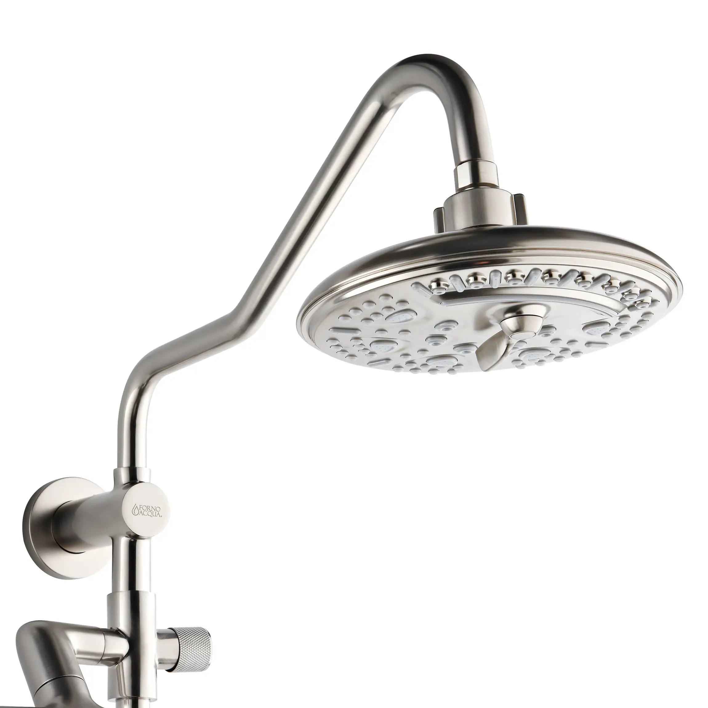 Forno Acqua Fall 8-Inch Overhead Rainfall Shower with 1.8 GPM Flow Rate, Handheld, 7 Way Diverter, Body Jets in Brushed Nickel (SCW2BN-C8) - Image 9