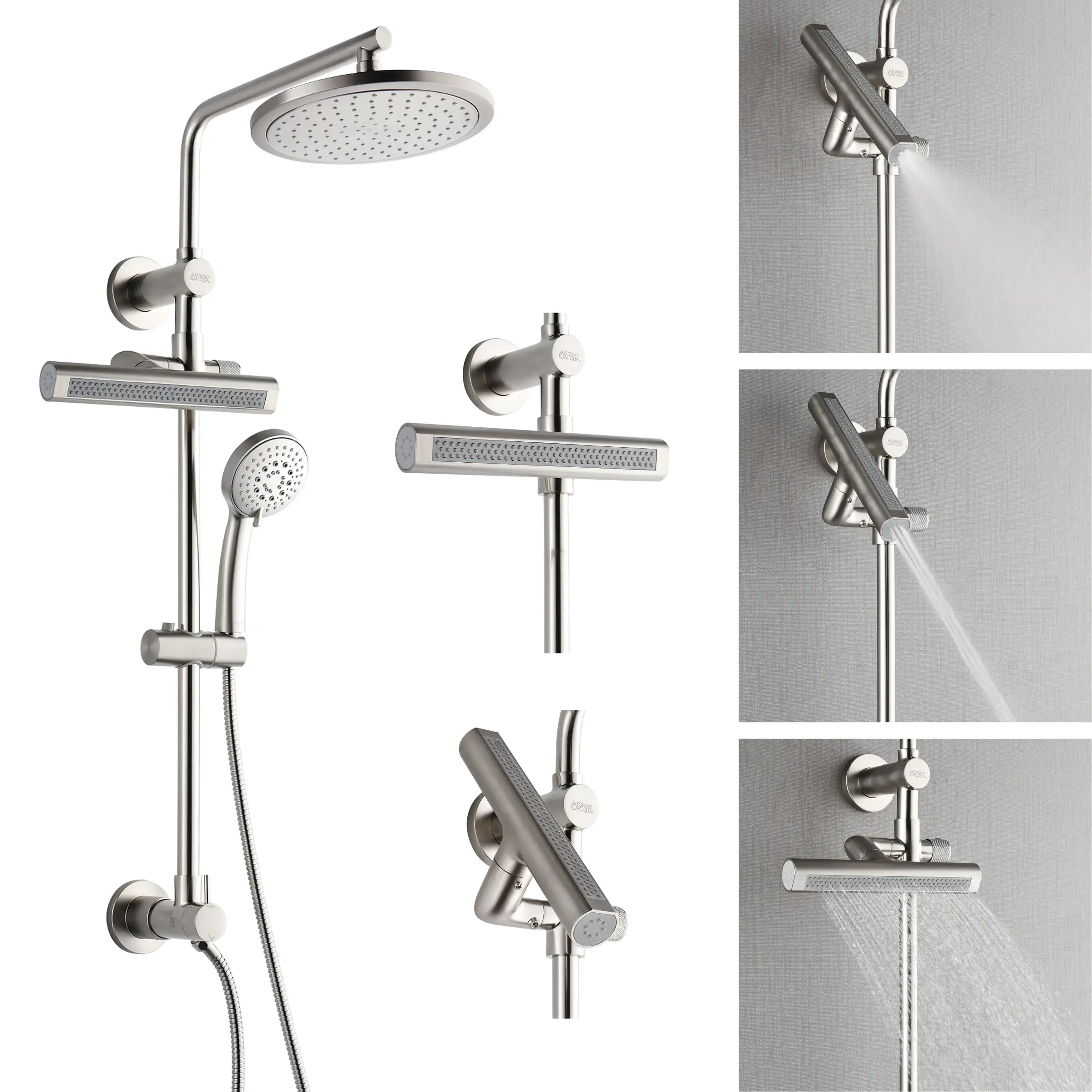 Forno Acqua Fall 9-Inch Overhead Rainfall Shower with 1.8 GPM Flow Rate, Handheld, Body Jets in Brushed Nickel Finish (SCW1BN-S8) - Image 6
