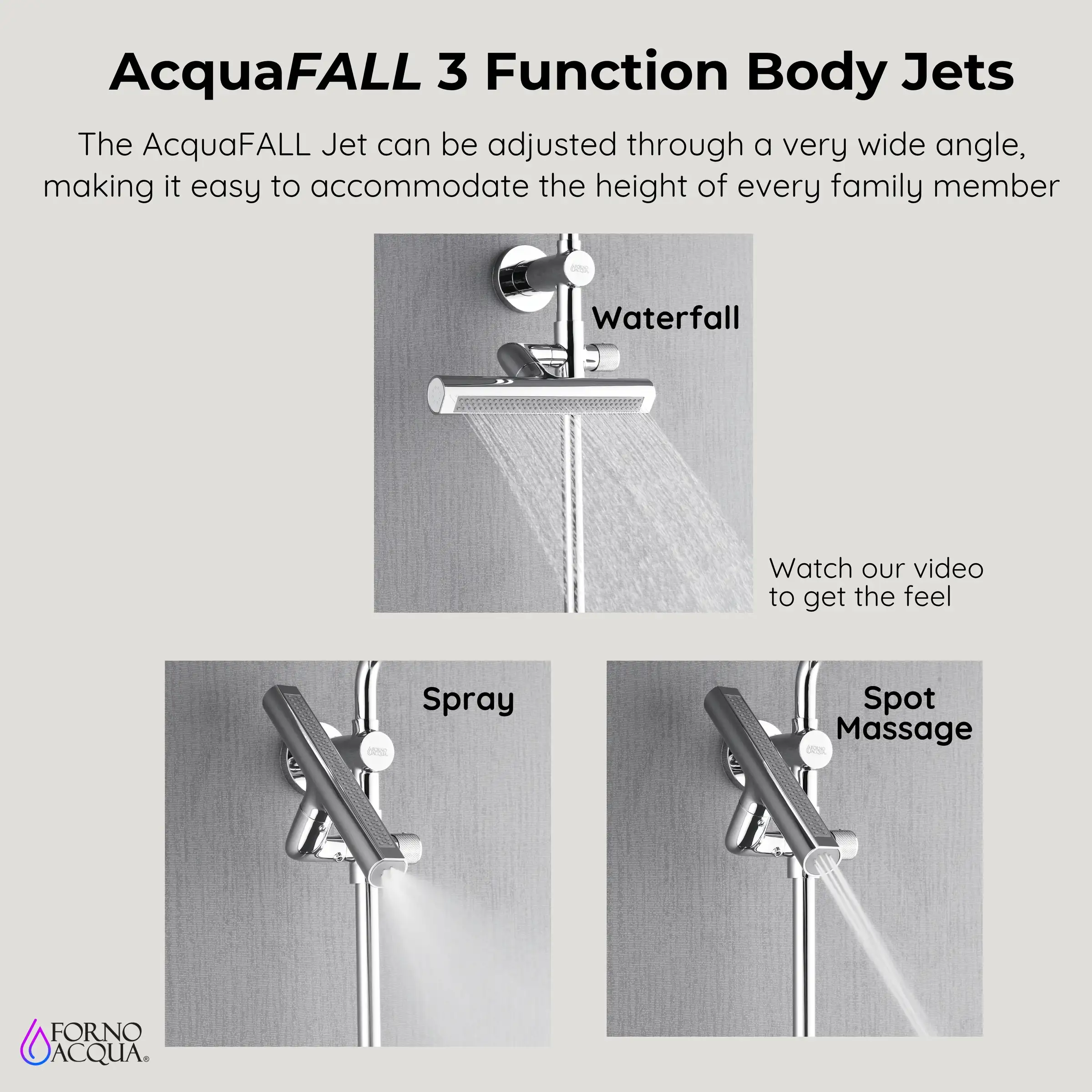 Forno Acqua Fall 9-Inch Overhead Rainfall Shower with 1.8 GPM Flow Rate, Handheld, Body Jets in Brushed Nickel Finish (SCW1BN-S8) - Image 7