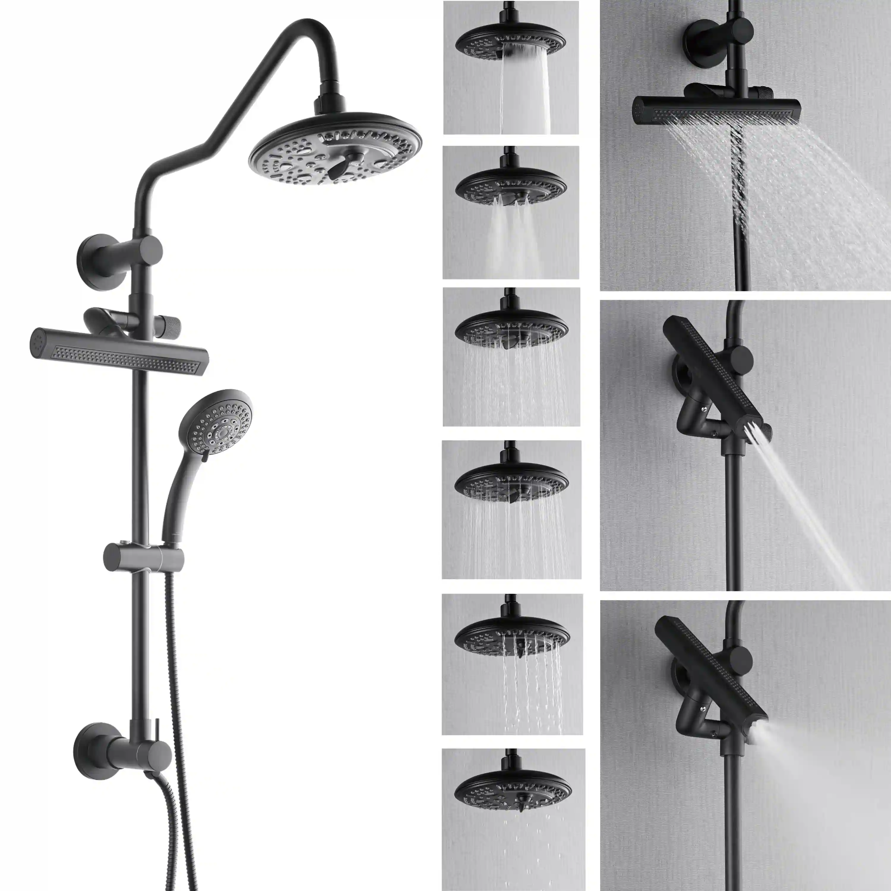 Forno Acqua Fall 8-Inch Overhead Rainfall Shower with 1.8 GPM Flow Rate, Handheld, 7 Way Diverter, Body Jets in Matte Black (SCW2BK-C8) - Image 11