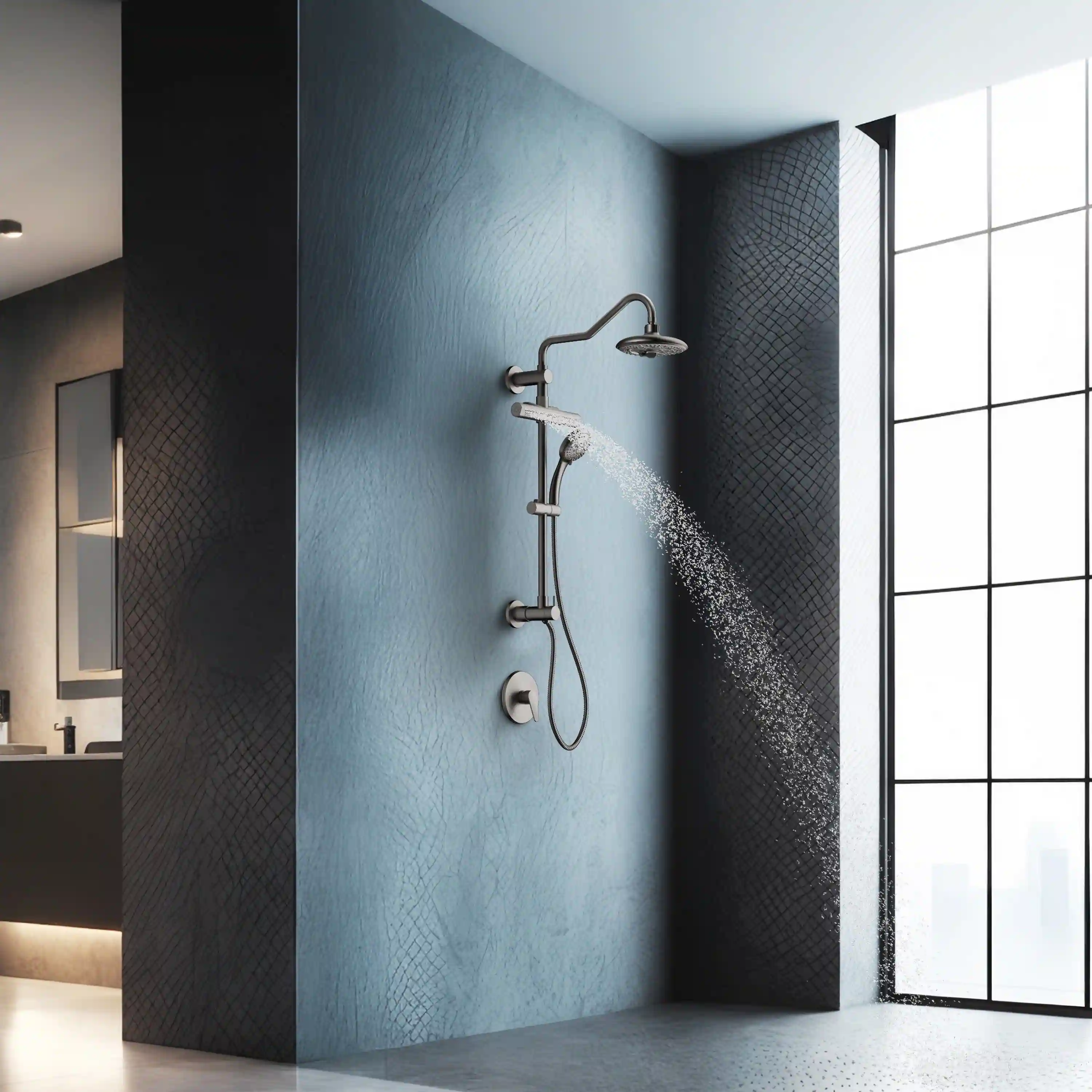 Forno Acqua Fall 8-Inch Overhead Rainfall Shower with 1.8 GPM Flow Rate, Handheld, 7 Way Diverter, Body Jets in Matte Black (SCW2BK-C8) - Image 2