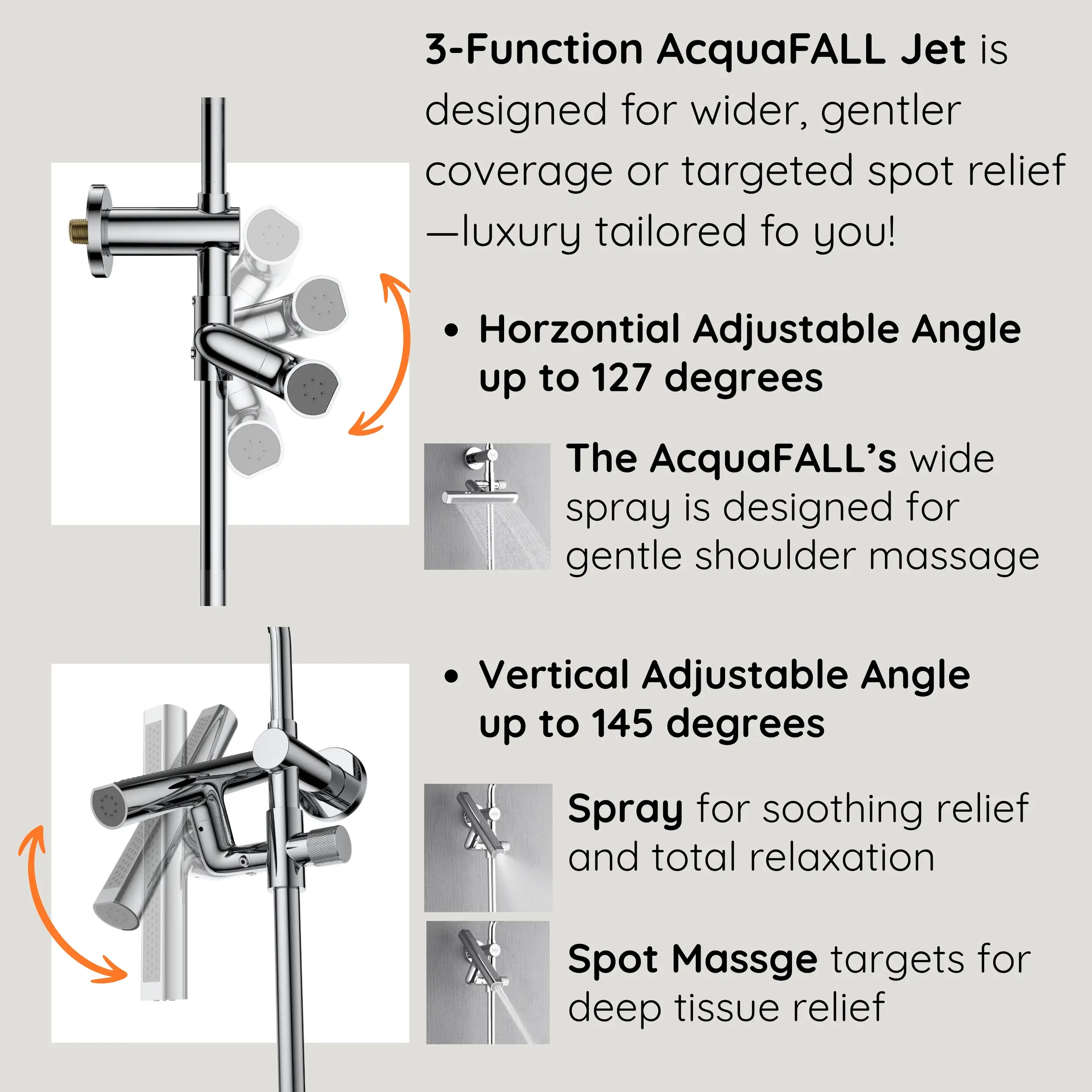 Forno Acqua Fall 8-Inch Overhead Rainfall Shower with 2.5 GPM Flow Rate, Handheld, 7 Way Diverter, Body Jets in Polished Stainless Steel (SCW2CP-C2) - Image 12