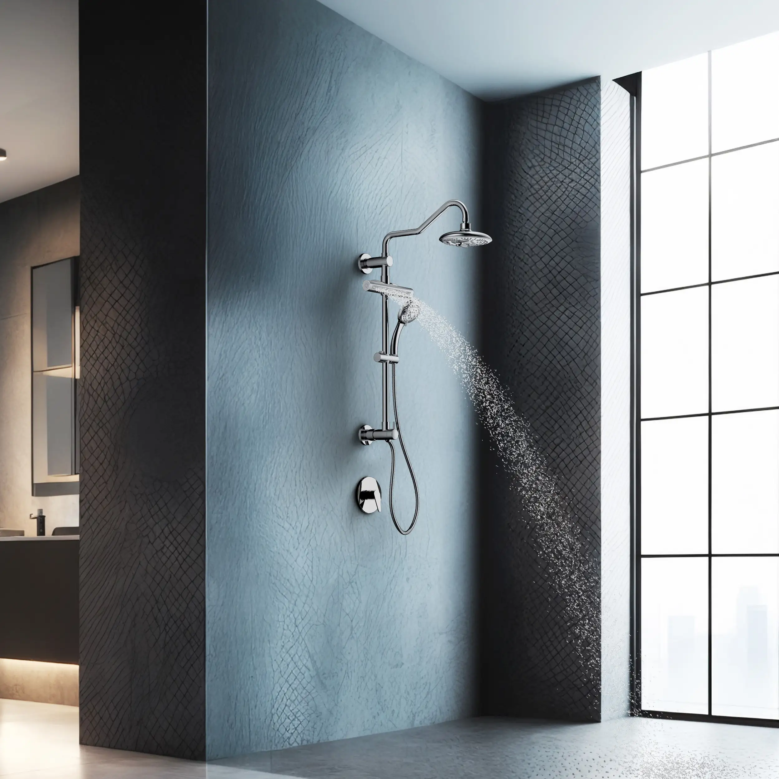 Forno Acqua Fall 8-Inch Overhead Rainfall Shower with 2.5 GPM Flow Rate, Handheld, 7 Way Diverter, Body Jets in Polished Stainless Steel (SCW2CP-C2) - Image 2