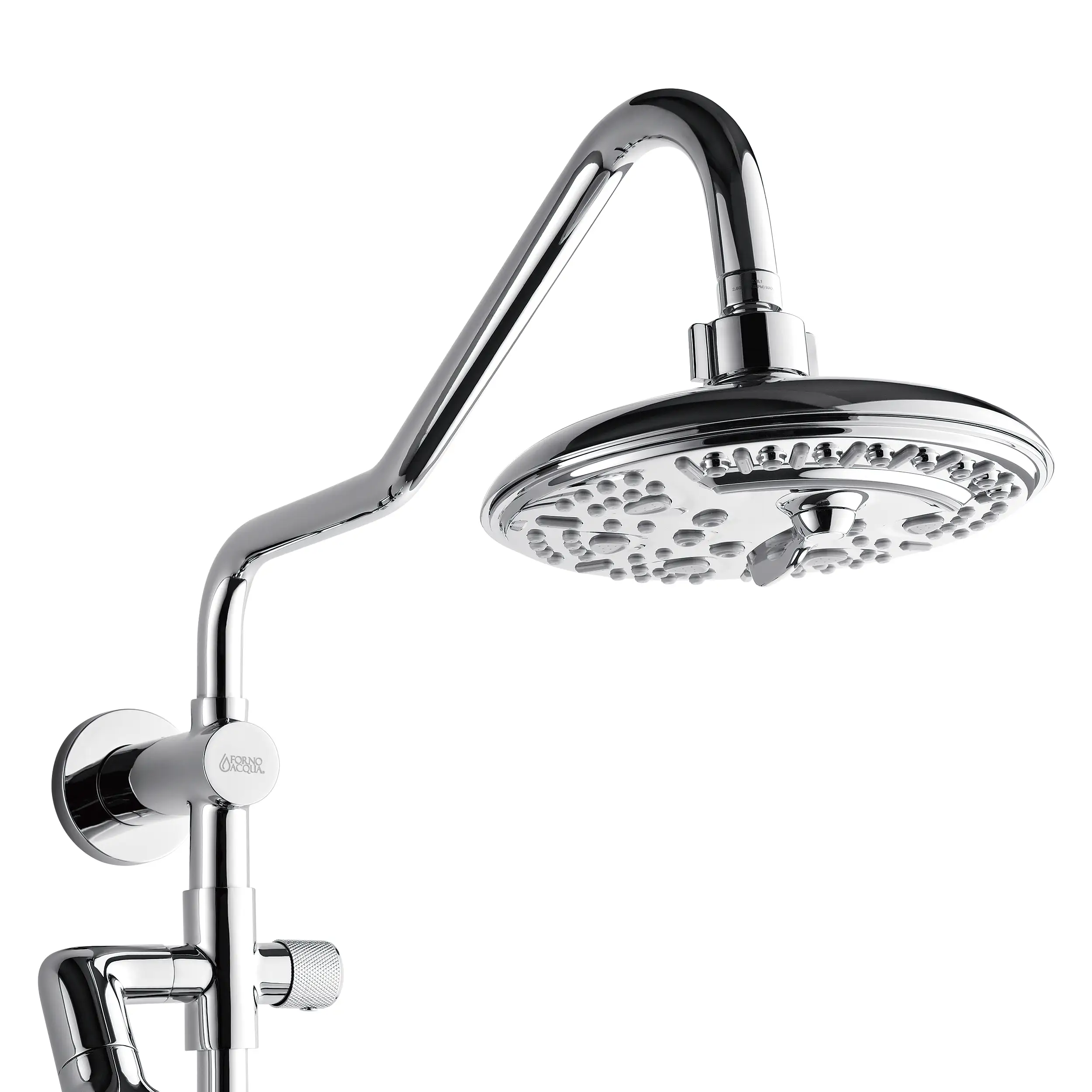 Forno Acqua Fall 8-Inch Overhead Rainfall Shower with 2.5 GPM Flow Rate, Handheld, 7 Way Diverter, Body Jets in Polished Stainless Steel (SCW2CP-C2) - Image 6