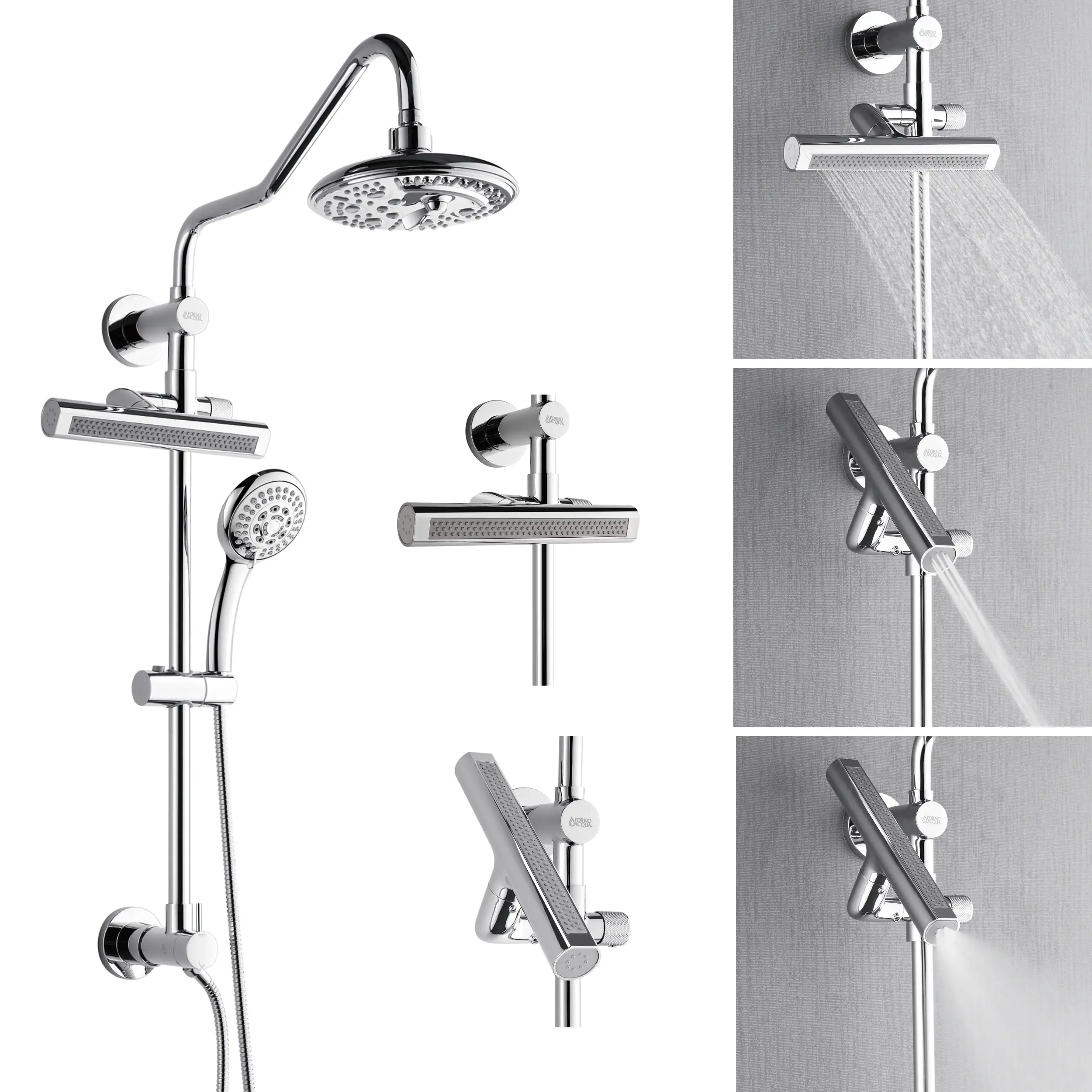 Forno Acqua Fall 8-Inch Overhead Rainfall Shower with 2.5 GPM Flow Rate, Handheld, 7 Way Diverter, Body Jets in Polished Stainless Steel (SCW2CP-C2) - Image 8