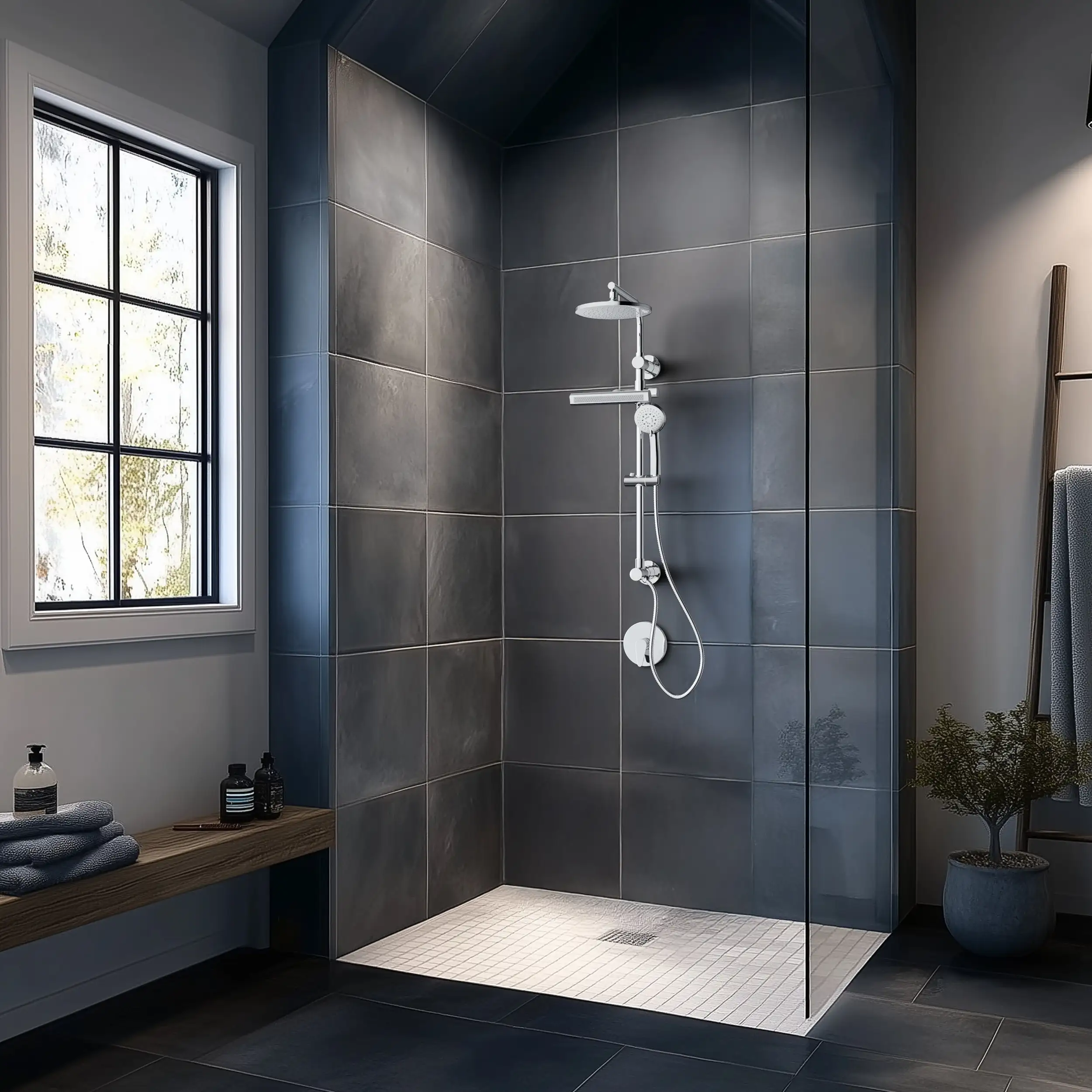 Forno Acqua Fall 9-Inch Overhead Rainfall Shower with 2.5 GPM Flow Rate, Handheld, Body Jets in Polished Stainless Steel (SCW1CP-S2) - Image 2
