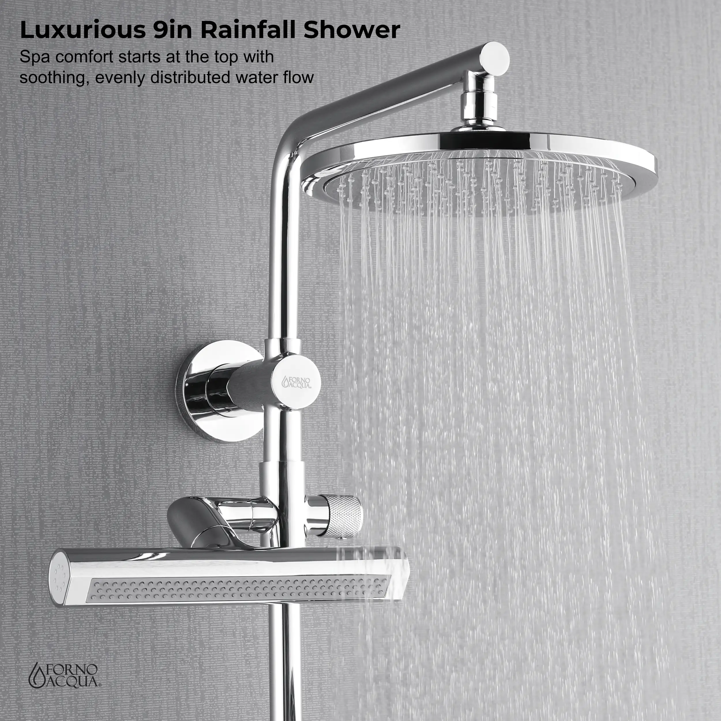 Forno Acqua Fall 9-Inch Overhead Rainfall Shower with 2.5 GPM Flow Rate, Handheld, Body Jets in Polished Stainless Steel (SCW1CP-S2) - Image 3