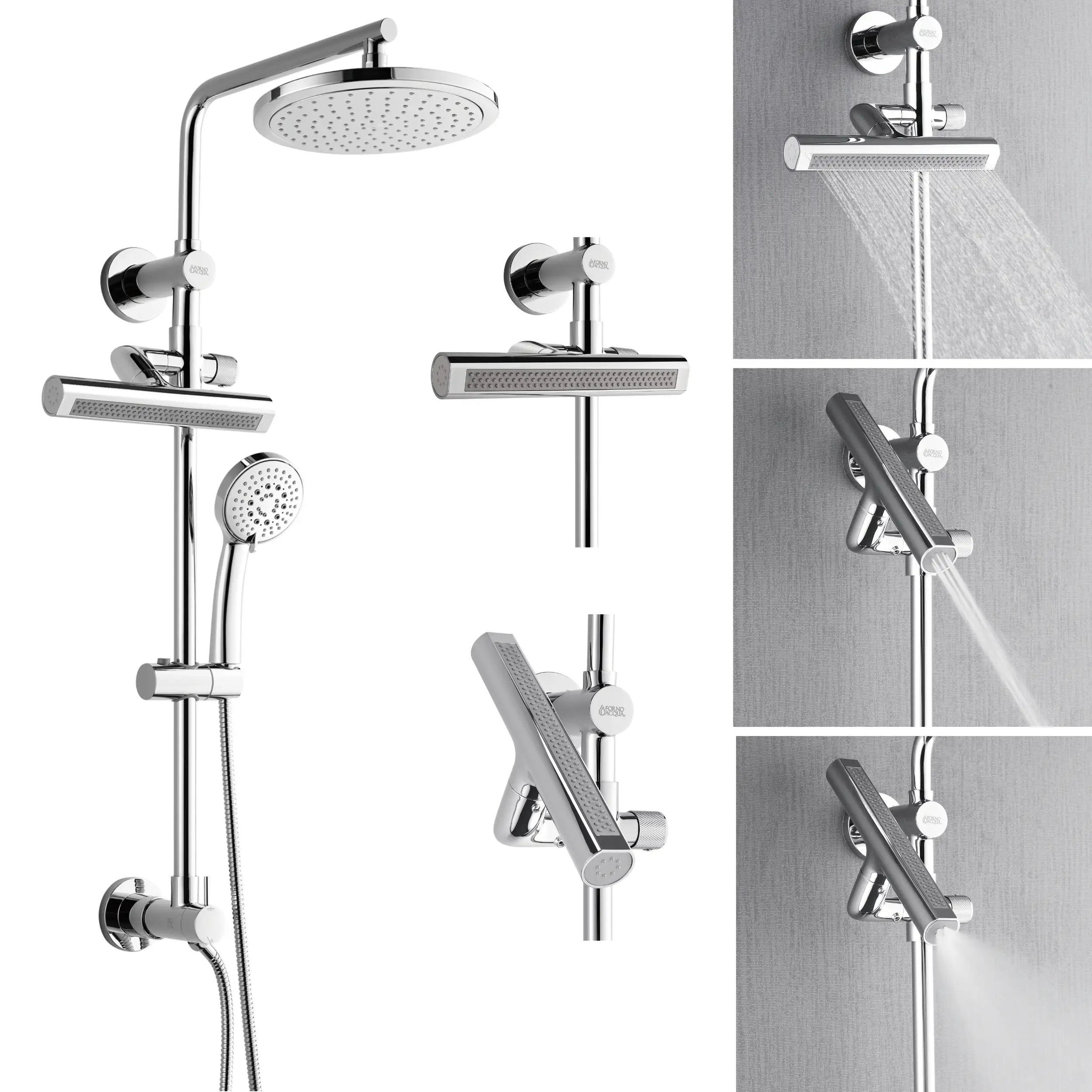 Forno Acqua Fall 9-Inch Overhead Rainfall Shower with 2.5 GPM Flow Rate, Handheld, Body Jets in Polished Stainless Steel (SCW1CP-S2) - Image 8